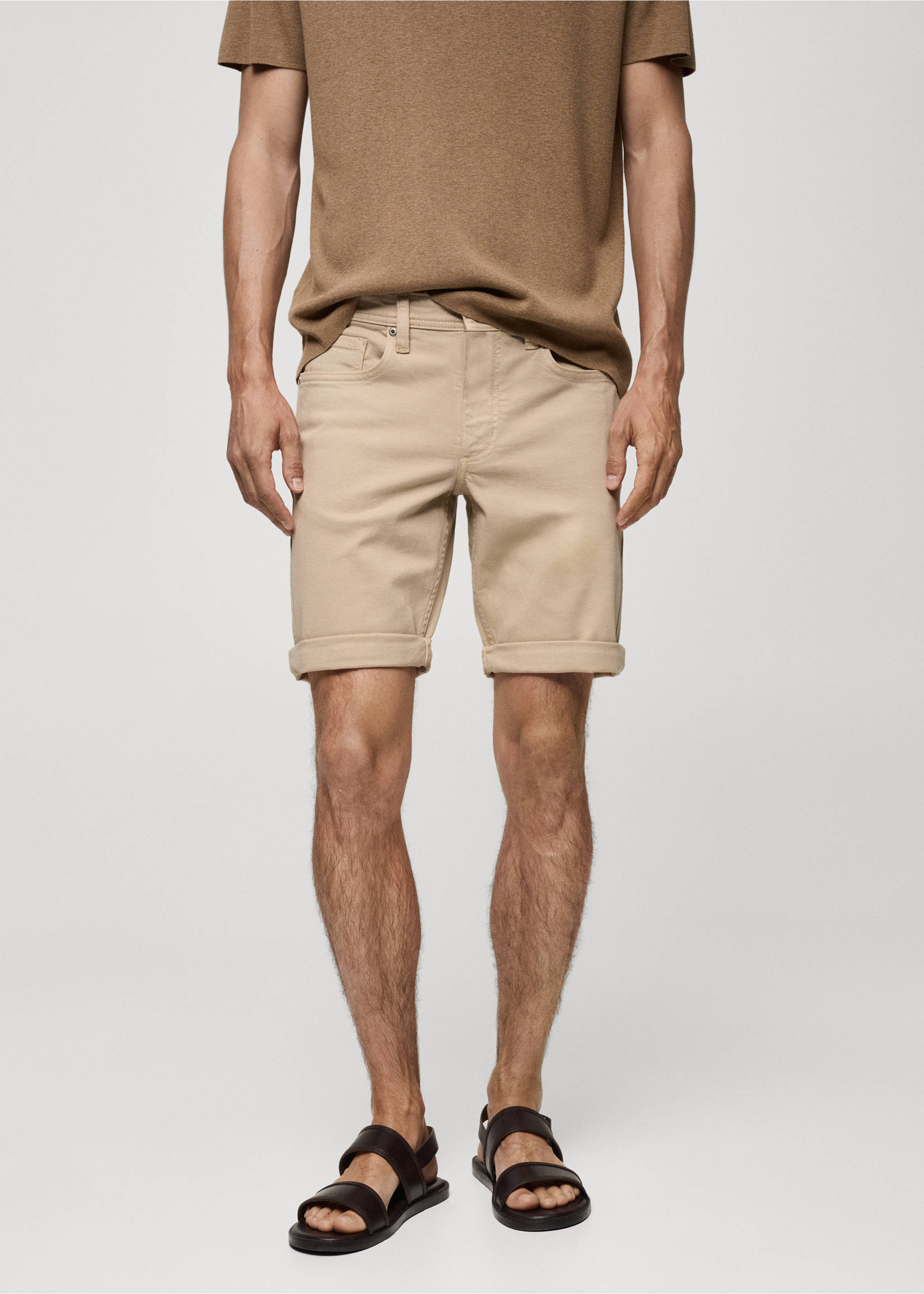 Bermuda en jean slim fit - Plan moyen, Beige. Ref: 77090595-00.
