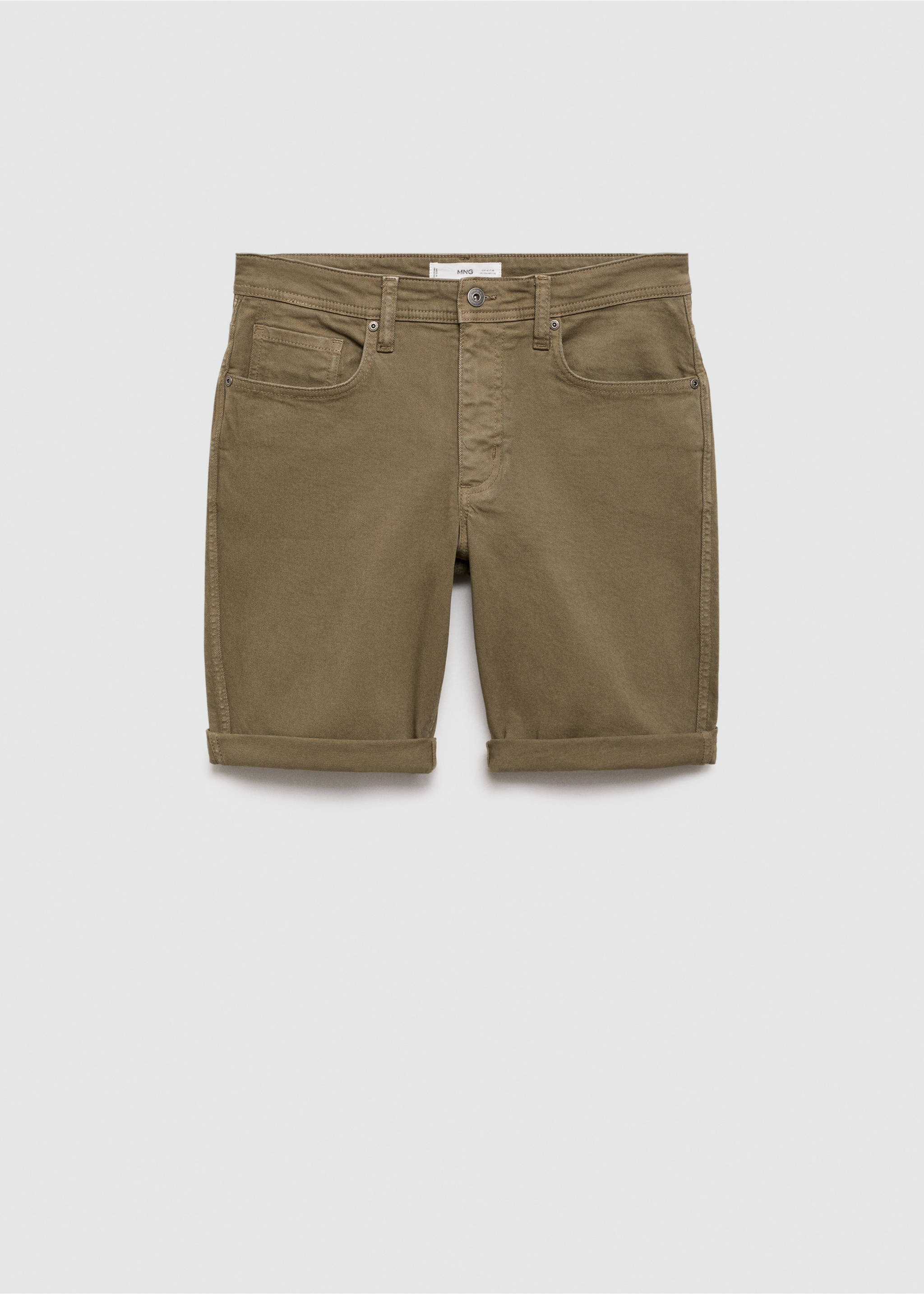 Bermuda en jean slim fit - Article sans modèle, Kaki. Ref: 77090595-00.