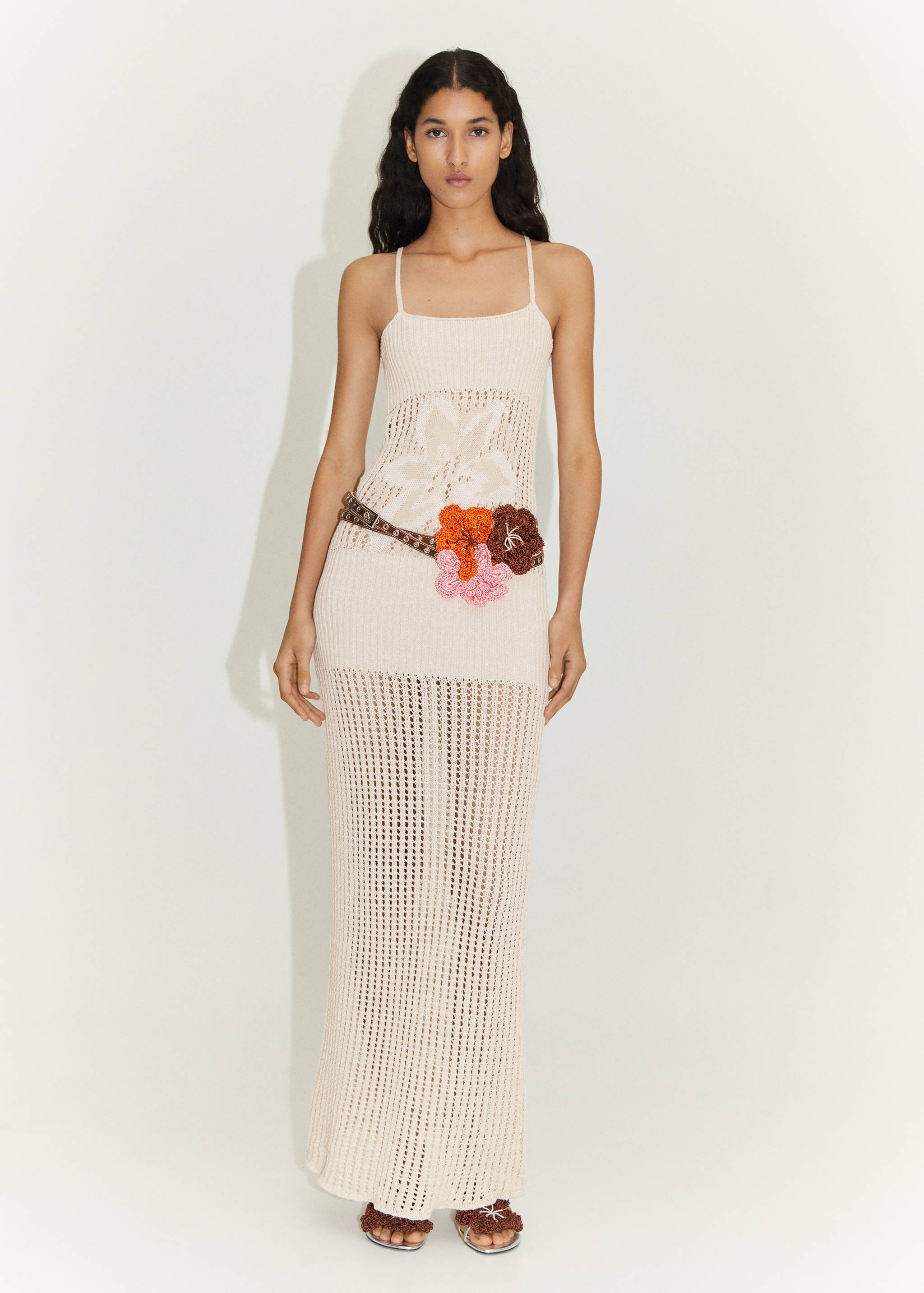 Vestido punto maxi flor - Plano general