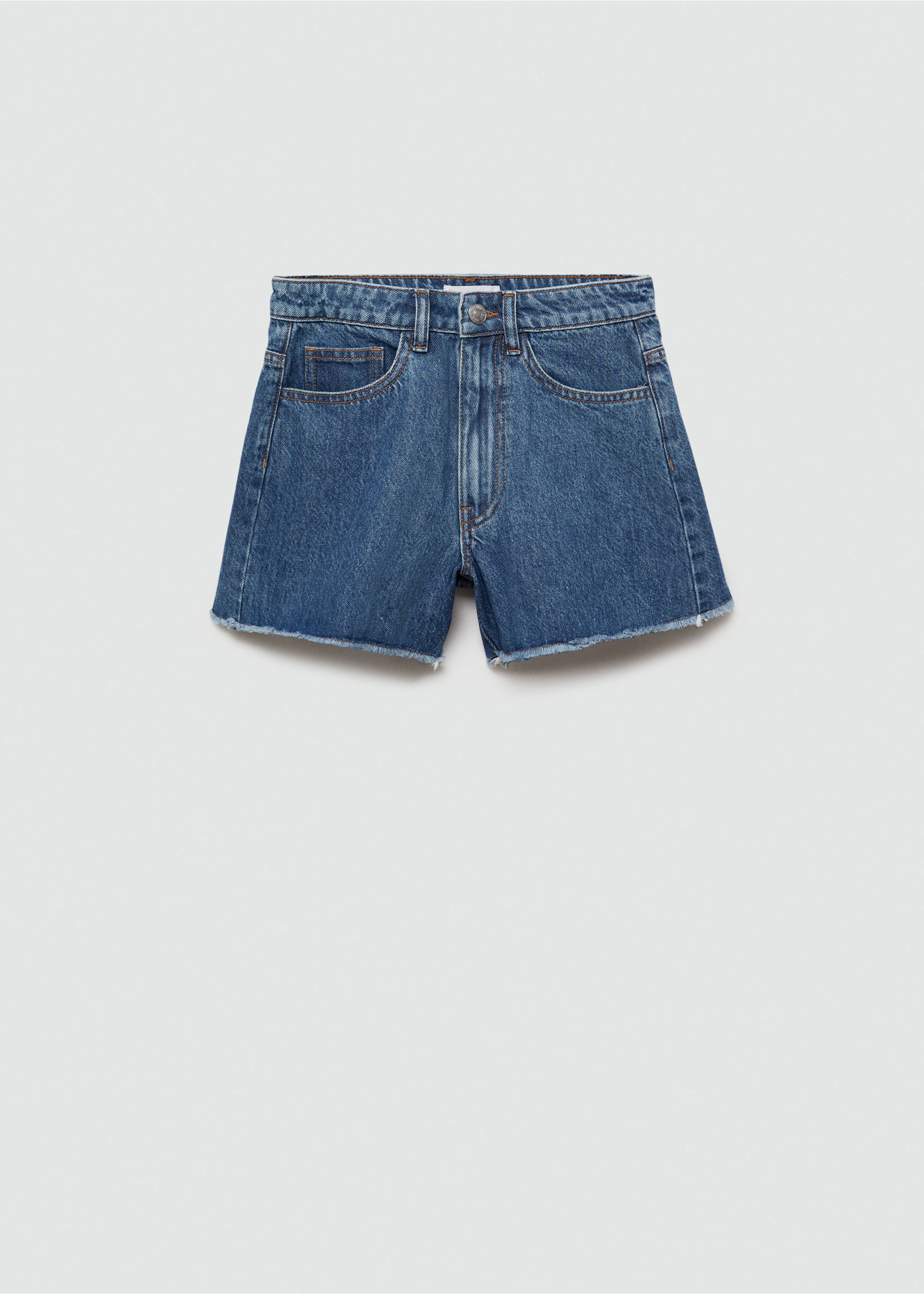 Jeansshorts mit ausgefranstem Saum - Artikel ohne Model, Mittelblau. Ref: 77090639-00.