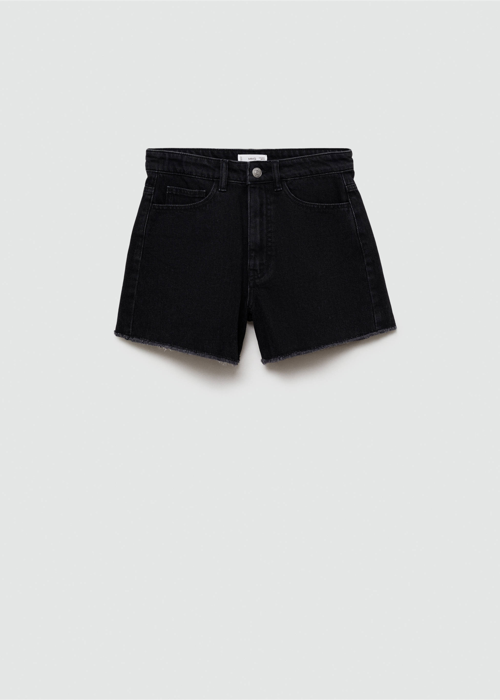Denim shorts with frayed hem - Article without model, Black denim. Ref: 77090639-00.