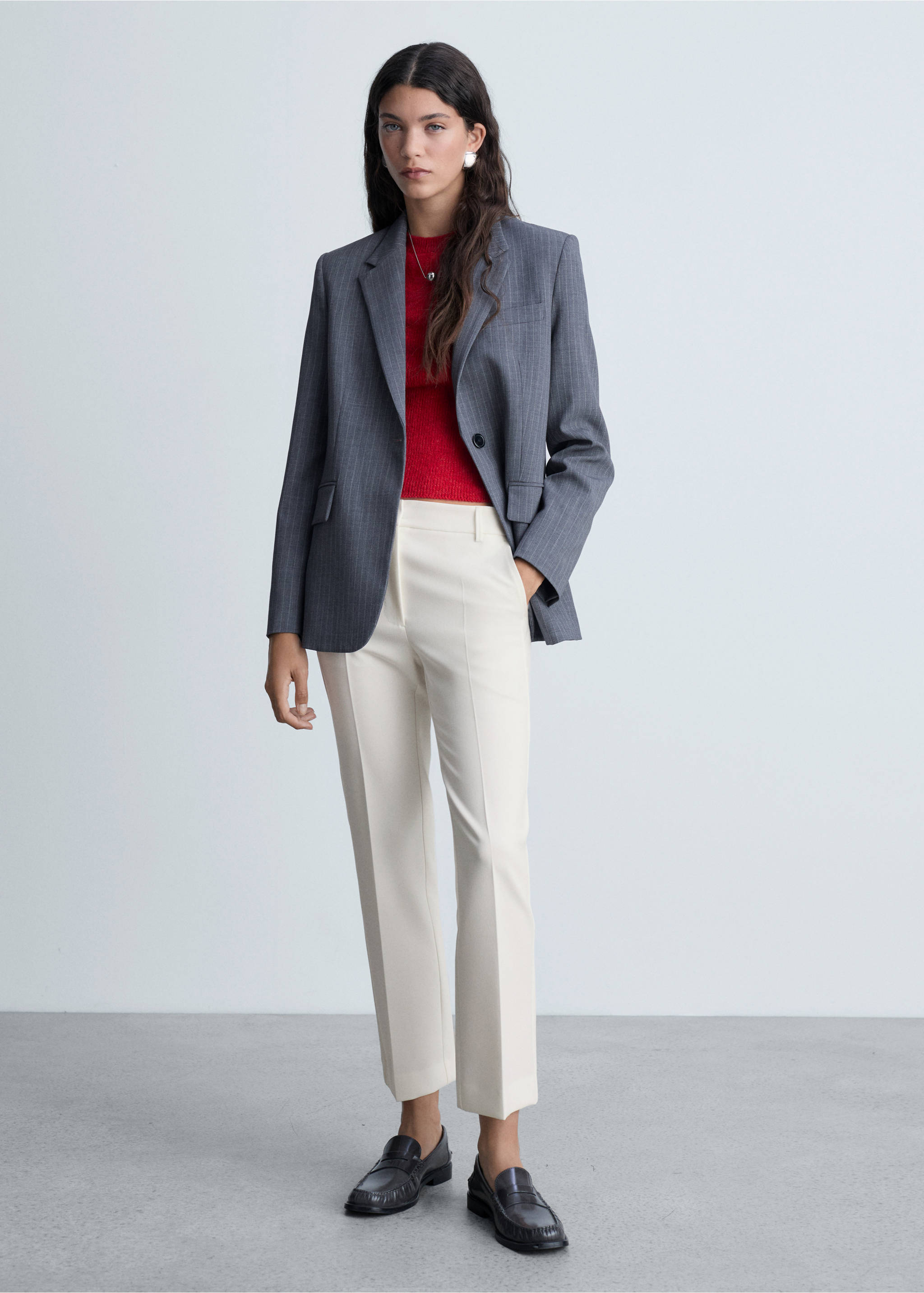 Straight-fit pleated trousers - General plane, White. Ref: 77090642-00.