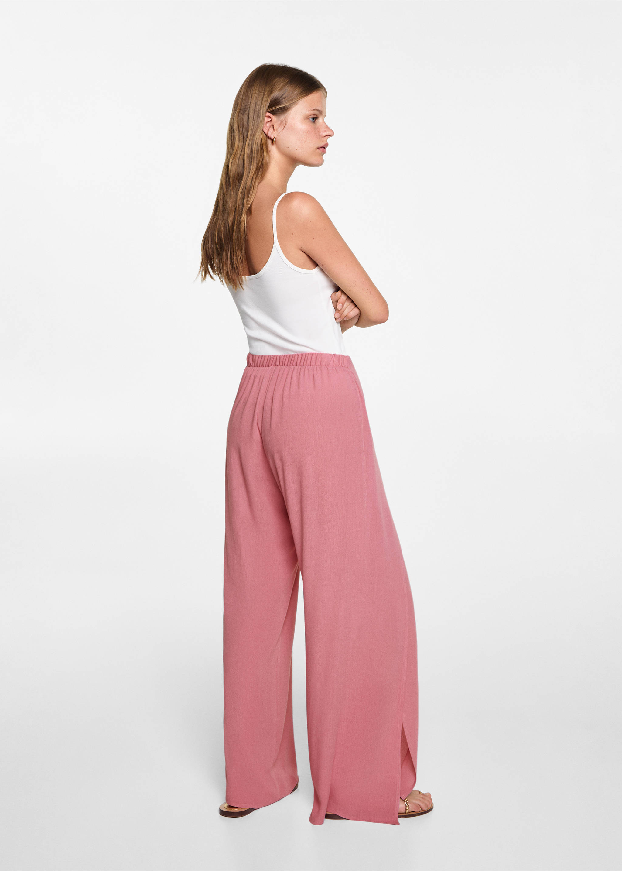 Palazzo pants with openings - Reverse of the article, Pink. Ref: 77090643-00.
