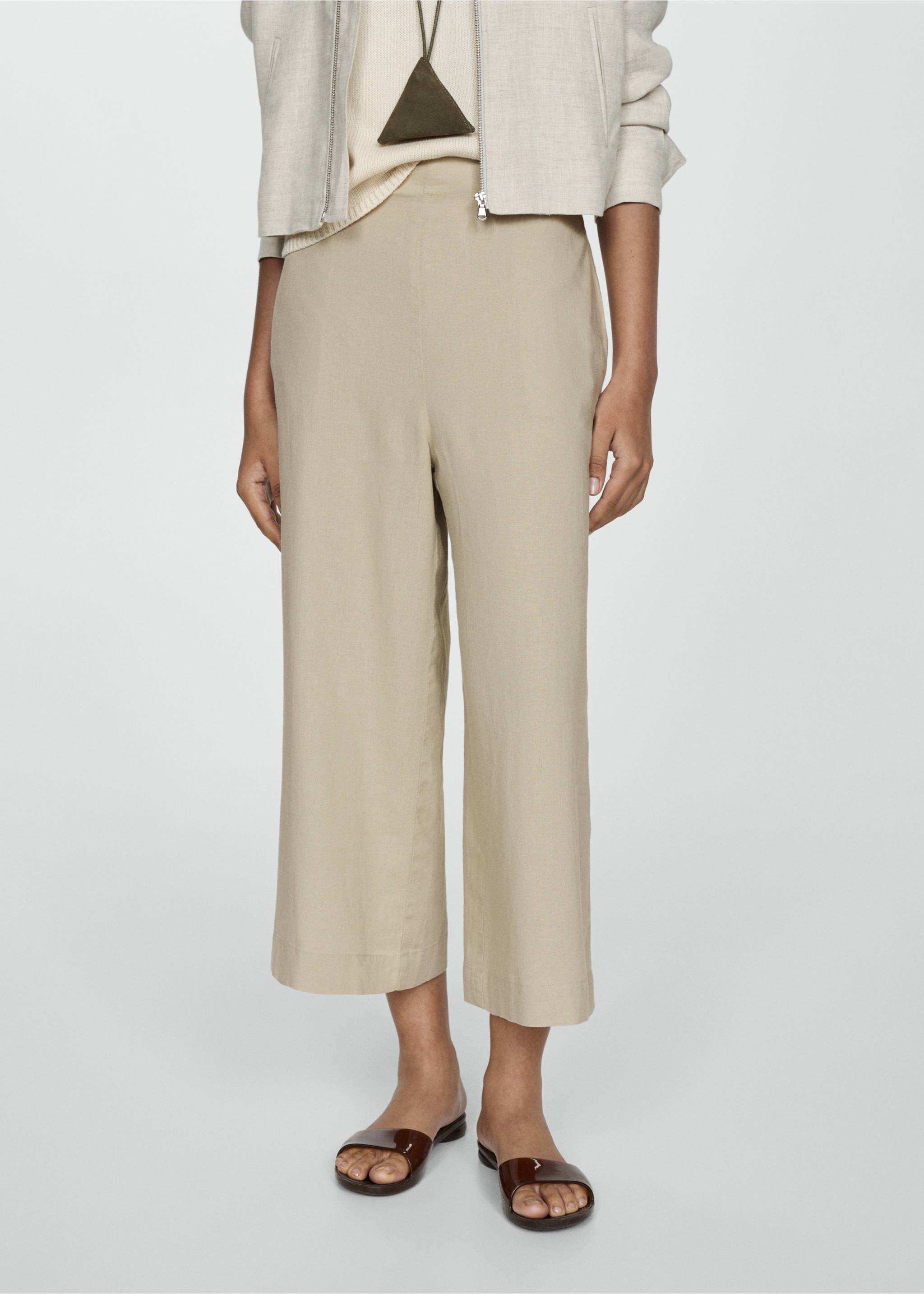 Wide leg linen trousers - Medium plane, Beige. Ref: 77092007-00.