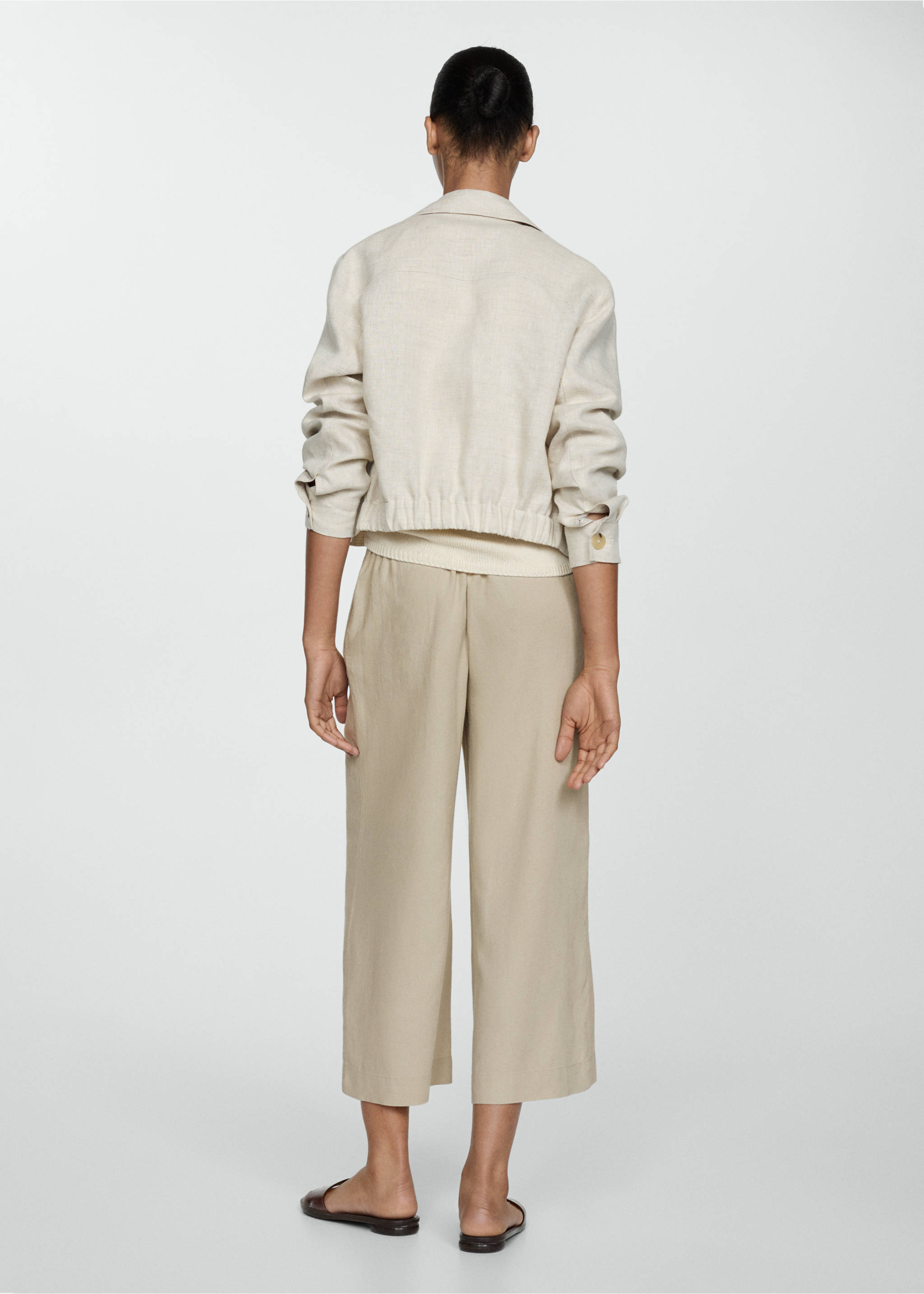 Wide leg linen trousers - Reverse of the article, Beige. Ref: 77092007-00.
