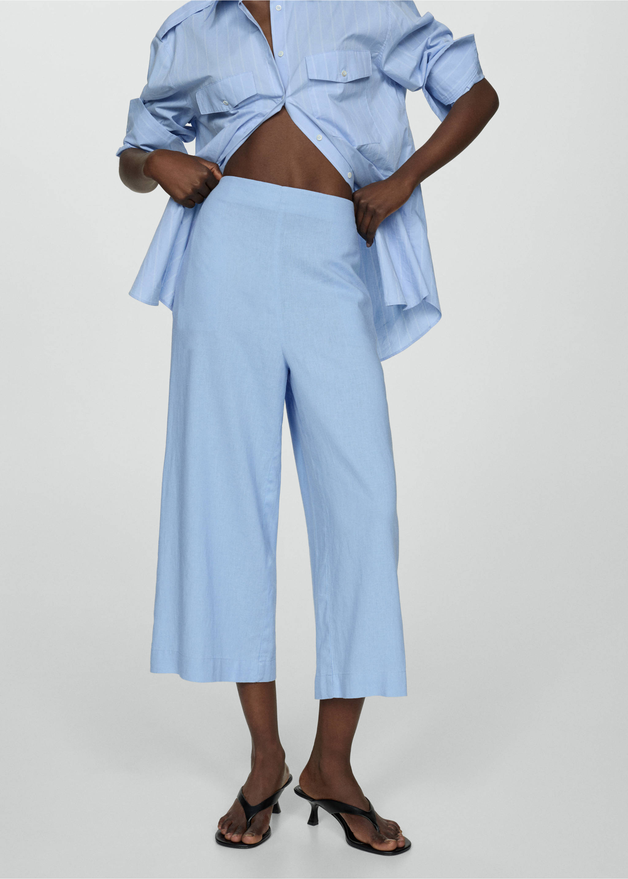 Wide leg linen trousers - Medium plane, Sky Blue. Ref: 77092007-00.