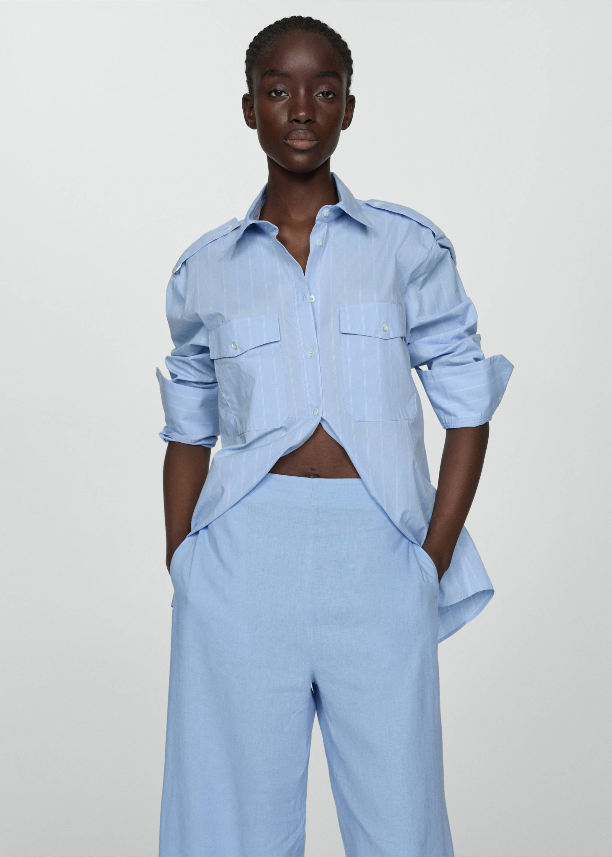 Wide leg linen trousers - Details of the article 1, Sky Blue. Ref: 77092007-00.