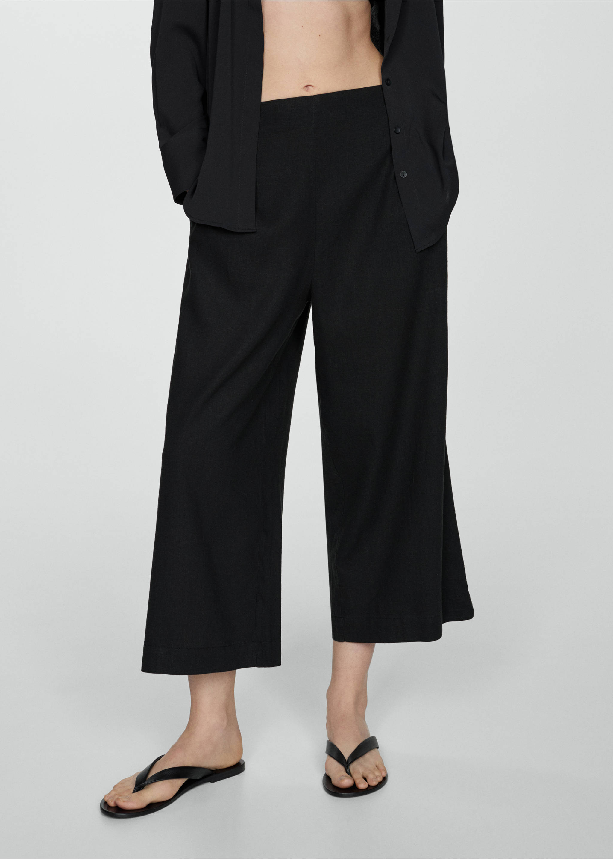 Wide leg linen trousers - Medium plane, Black. Ref: 77092007-00.