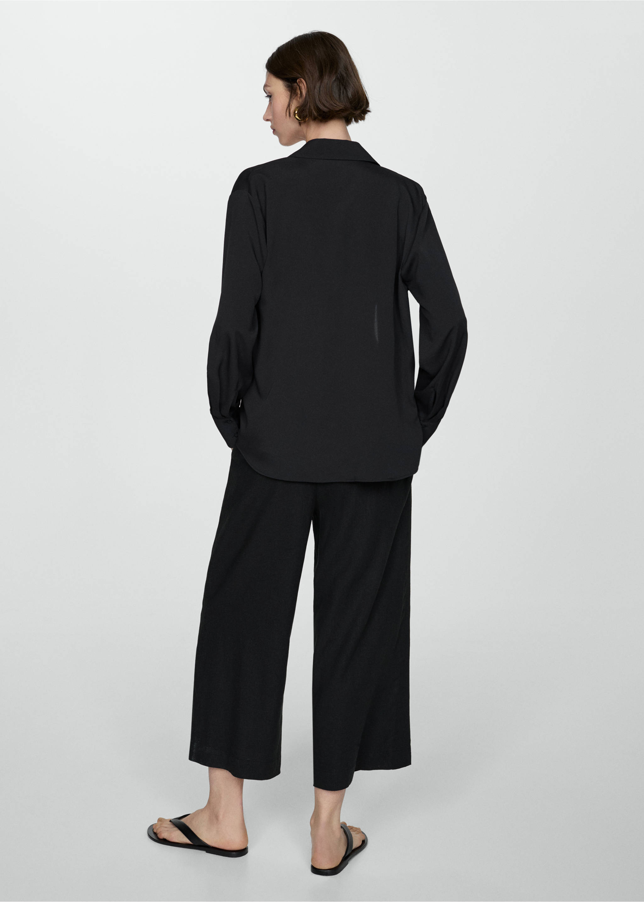 Wide leg linen trousers - Reverse of the article, Black. Ref: 77092007-00.