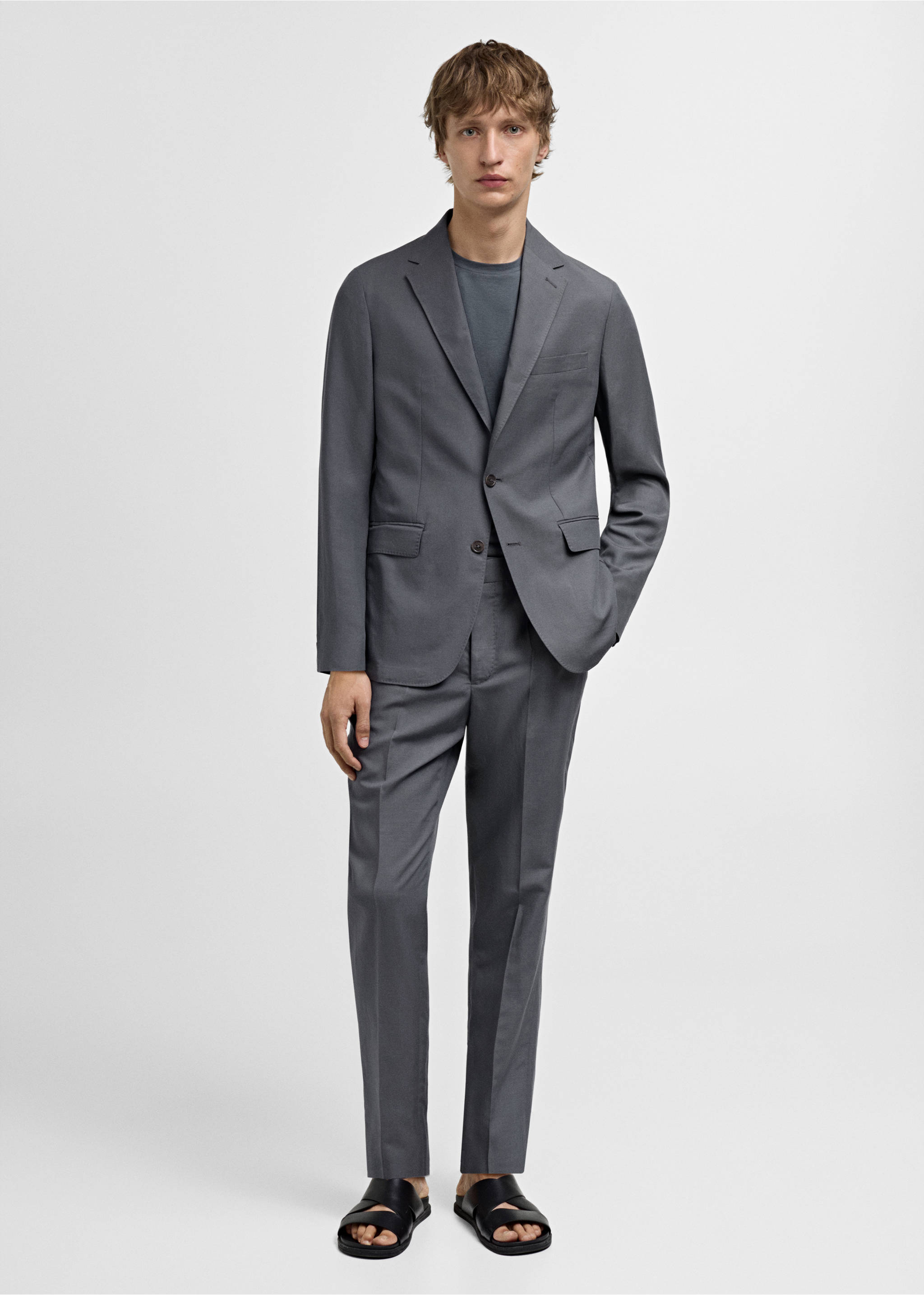 Slim-fit linen-blend suit jacket - General plane, Petrol Blue. Ref: 77092531-00.