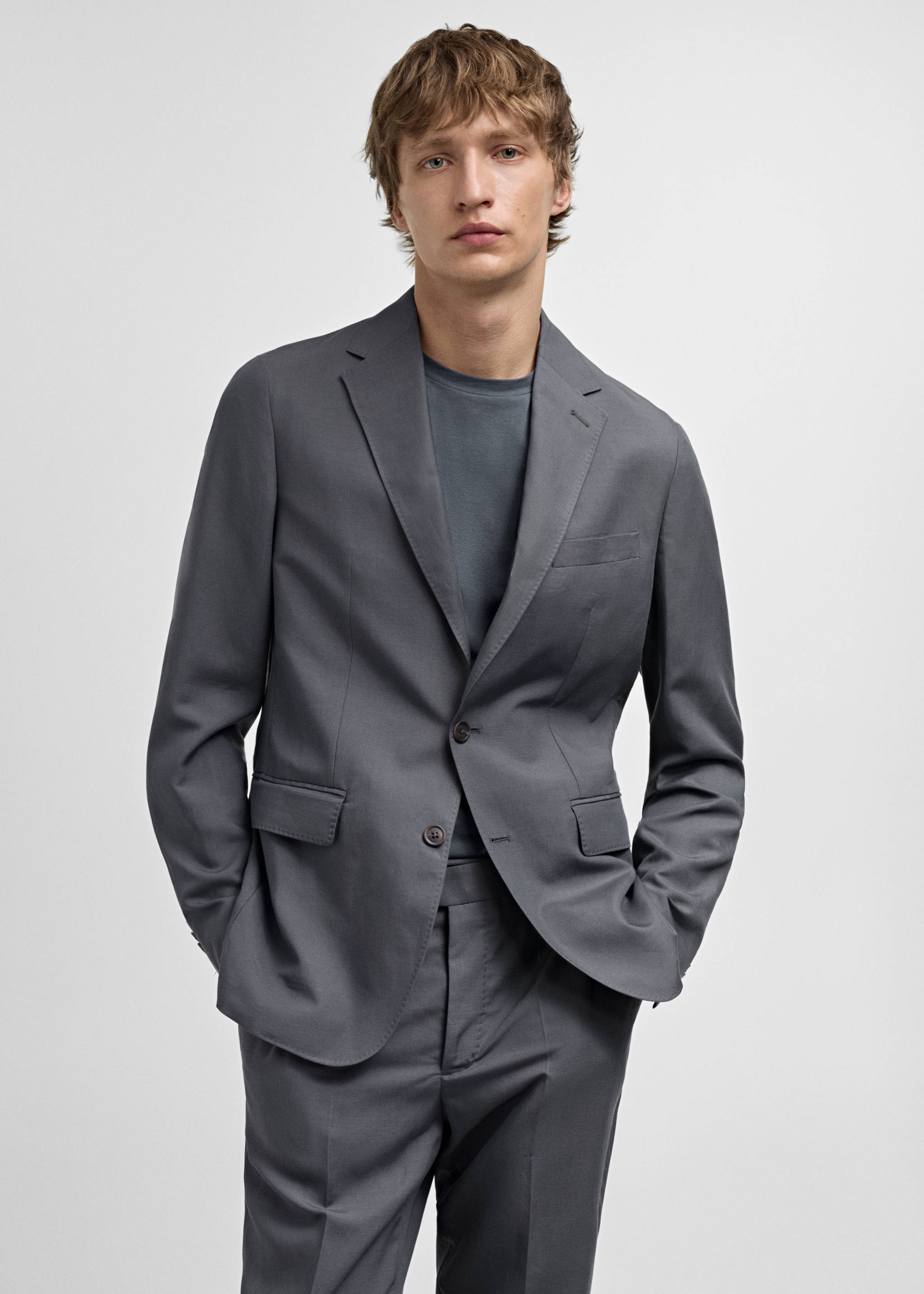 Slim-fit linen-blend suit jacket - Medium plane