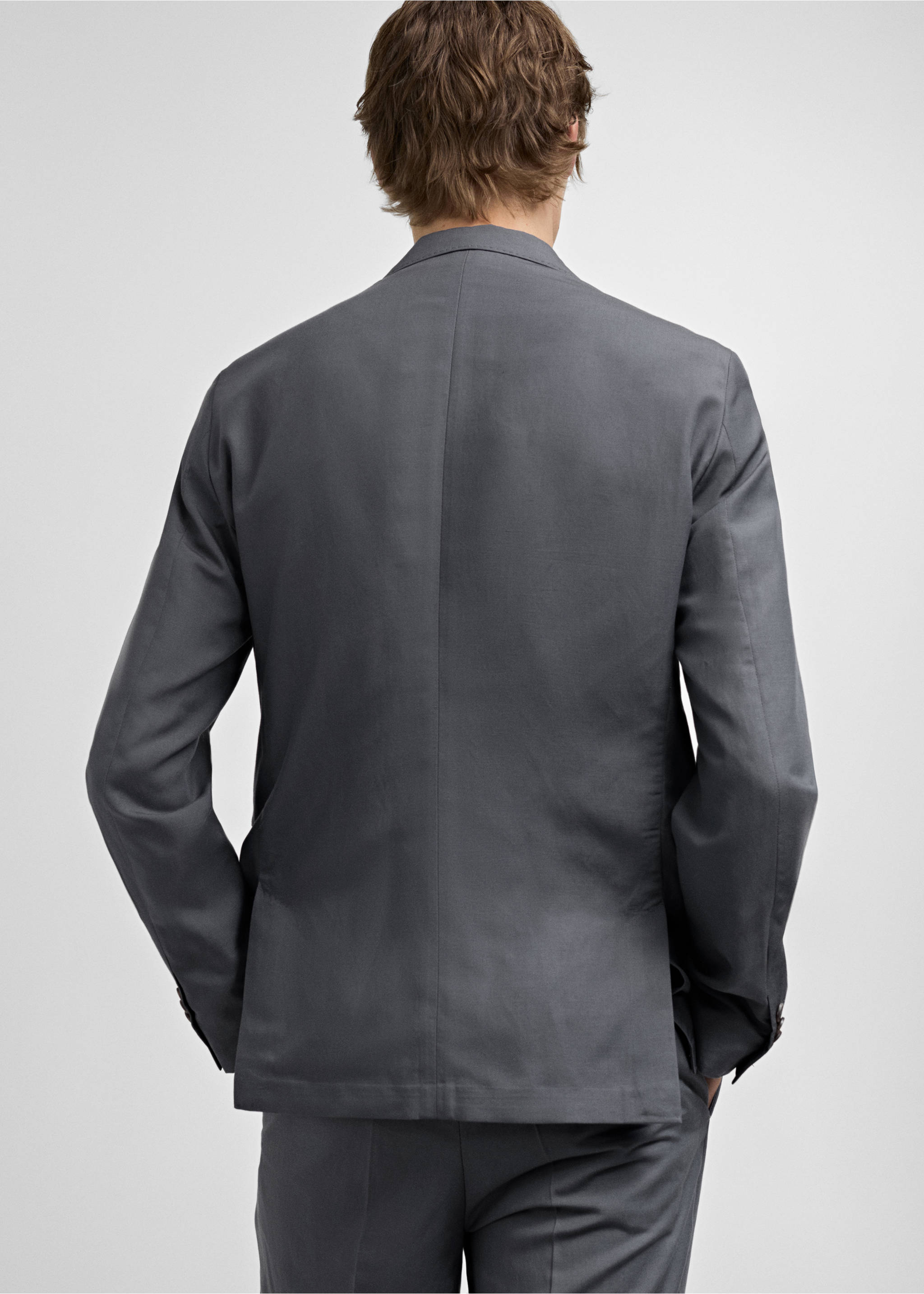 Slim-fit linen-blend suit jacket - Reverse of the article, Petrol Blue. Ref: 77092531-00.