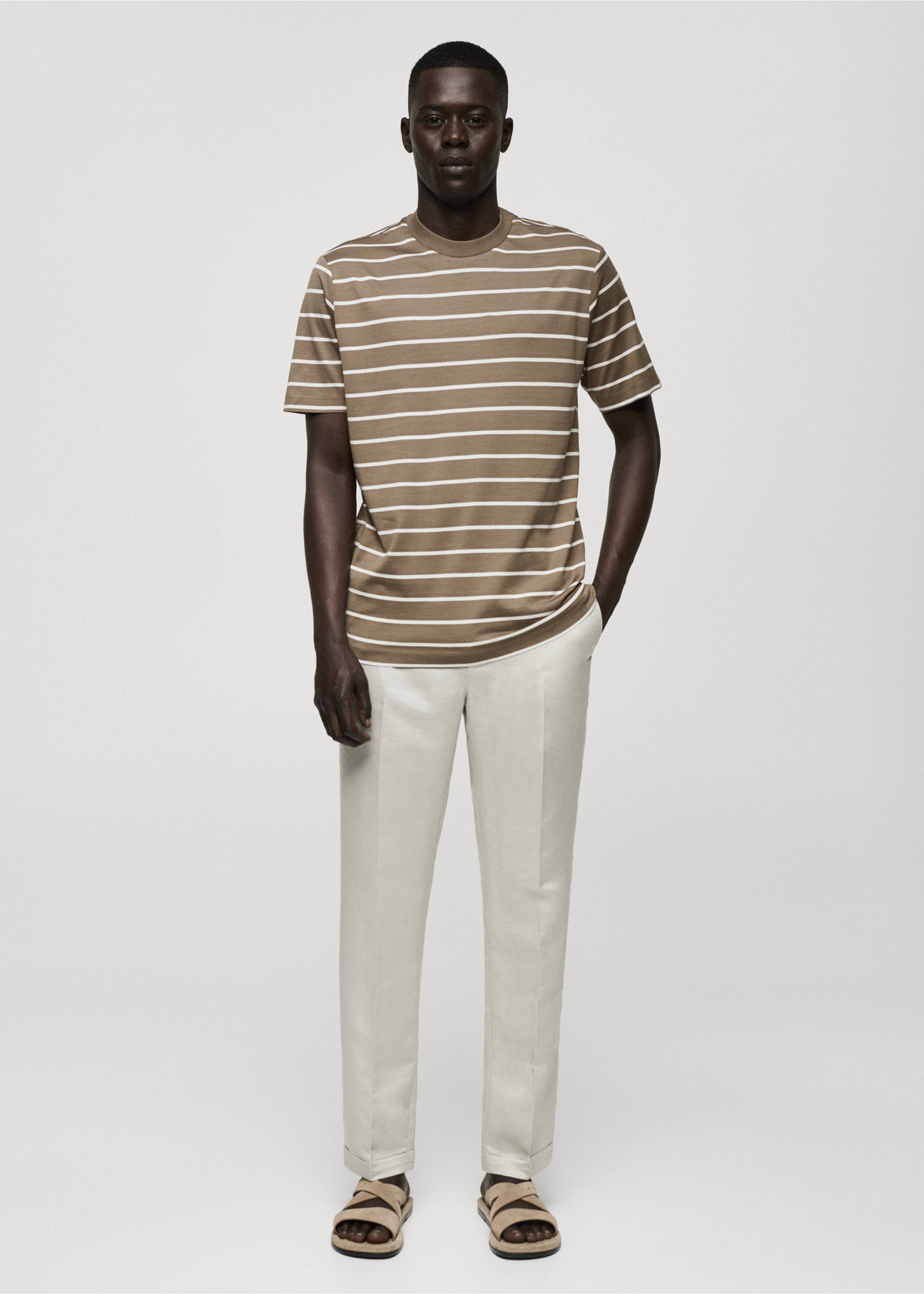 Striped cotton T-shirt - General plane, Khaki. Ref: 77092537-00.
