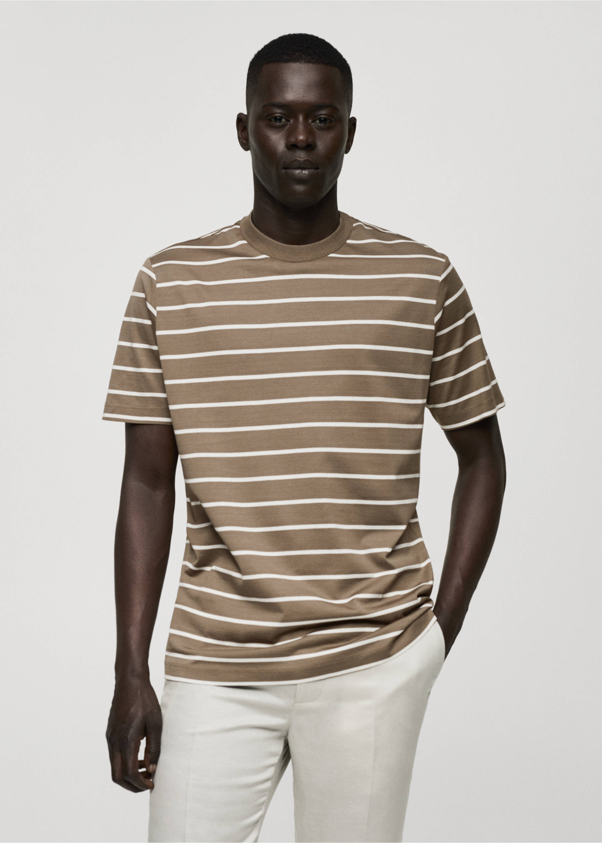 Striped cotton T-shirt - Medium plane, Khaki. Ref: 77092537-00.