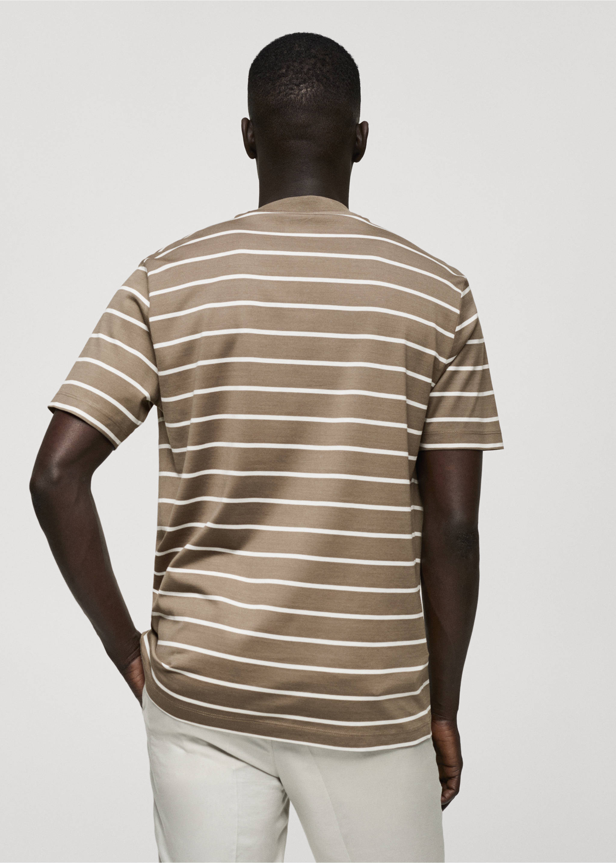 Striped cotton T-shirt - Reverse of the article, Khaki. Ref: 77092537-00.