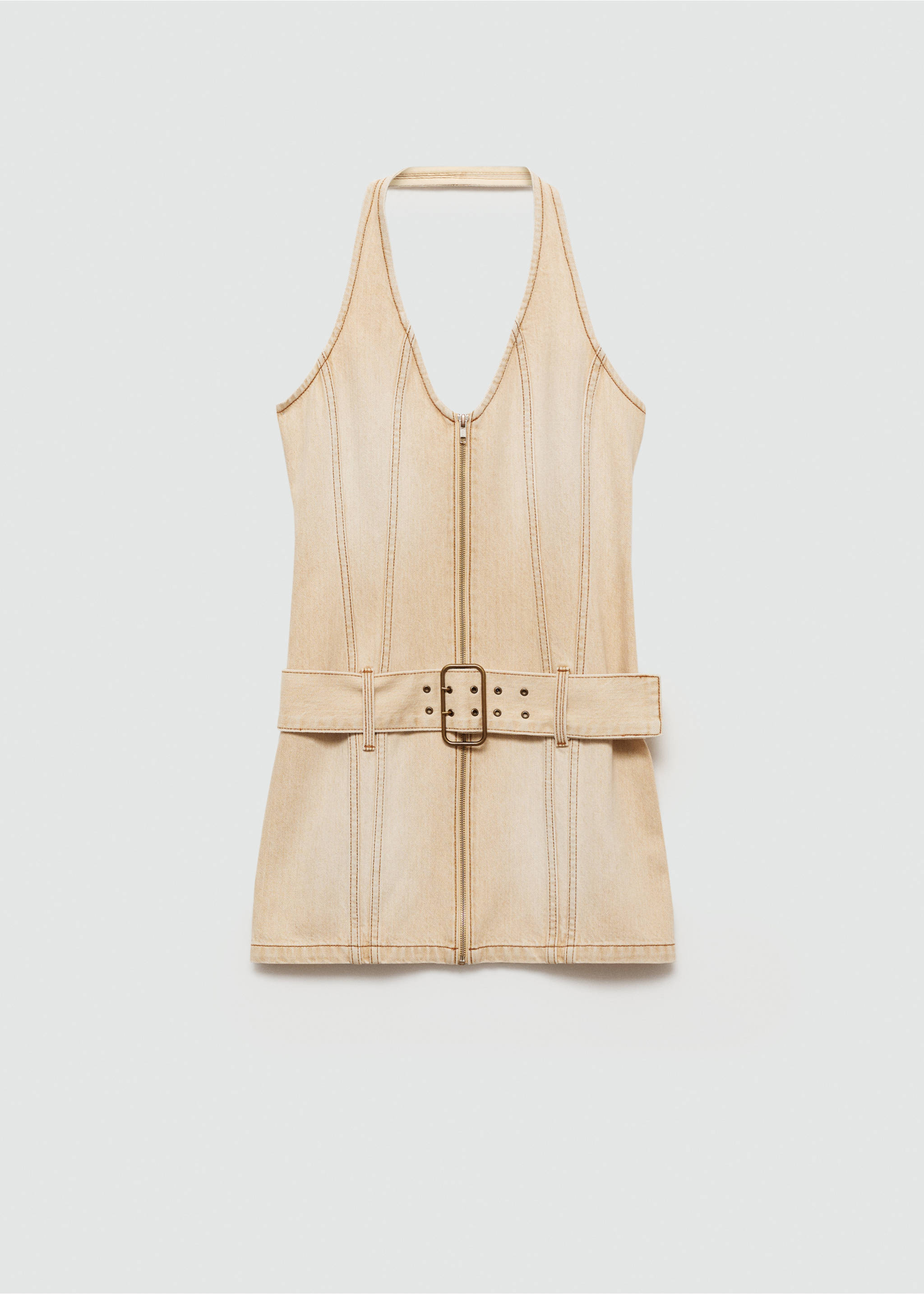 Denim dress with belt - Article without model, Sand. Ref: 77092920-00.