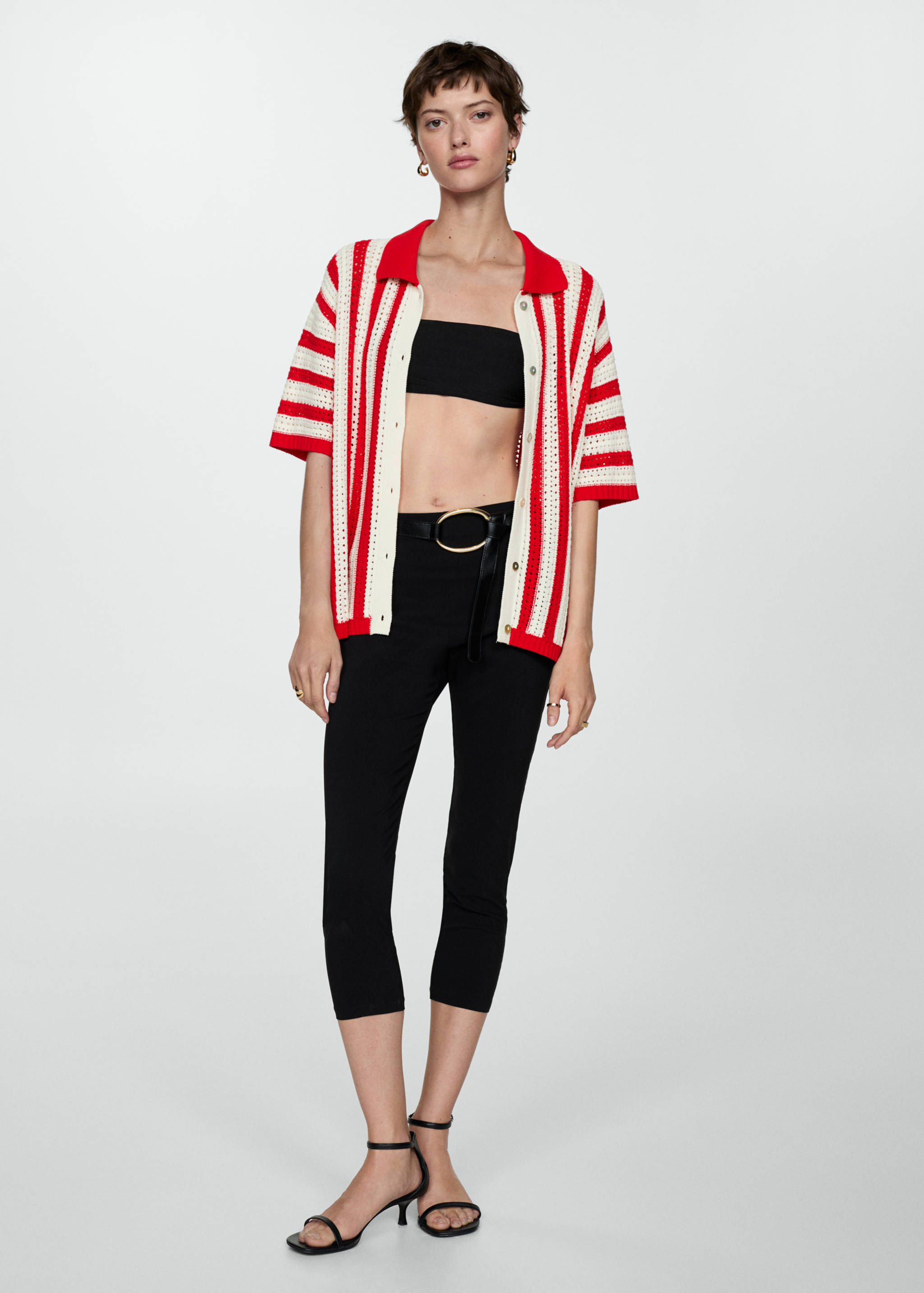 Striped cardigan with lace pattern - General plane