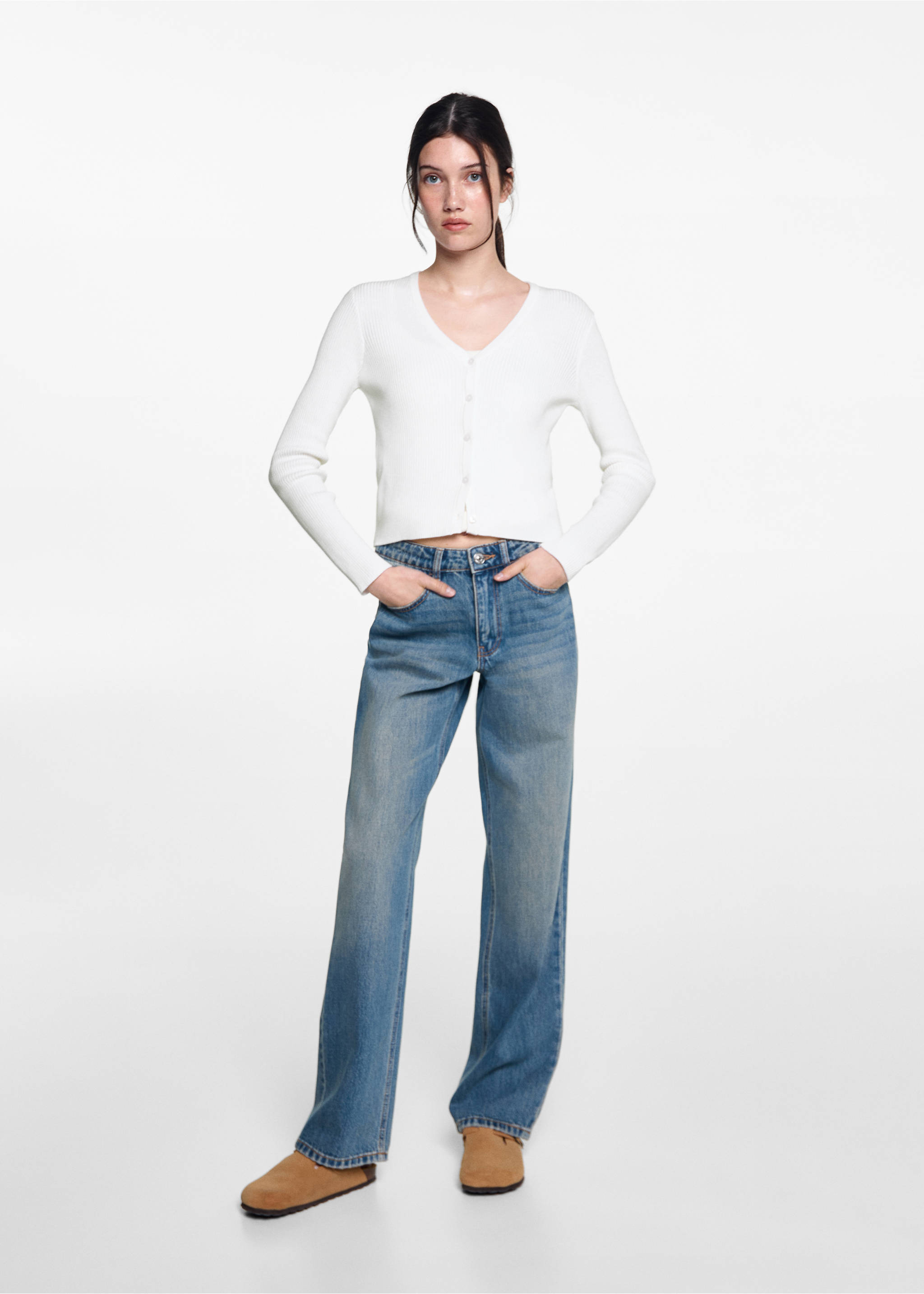 Strickjacke mit Knöpfen - Allgemeine Ansicht, Cremeweiß. Ref: 77092932-00.