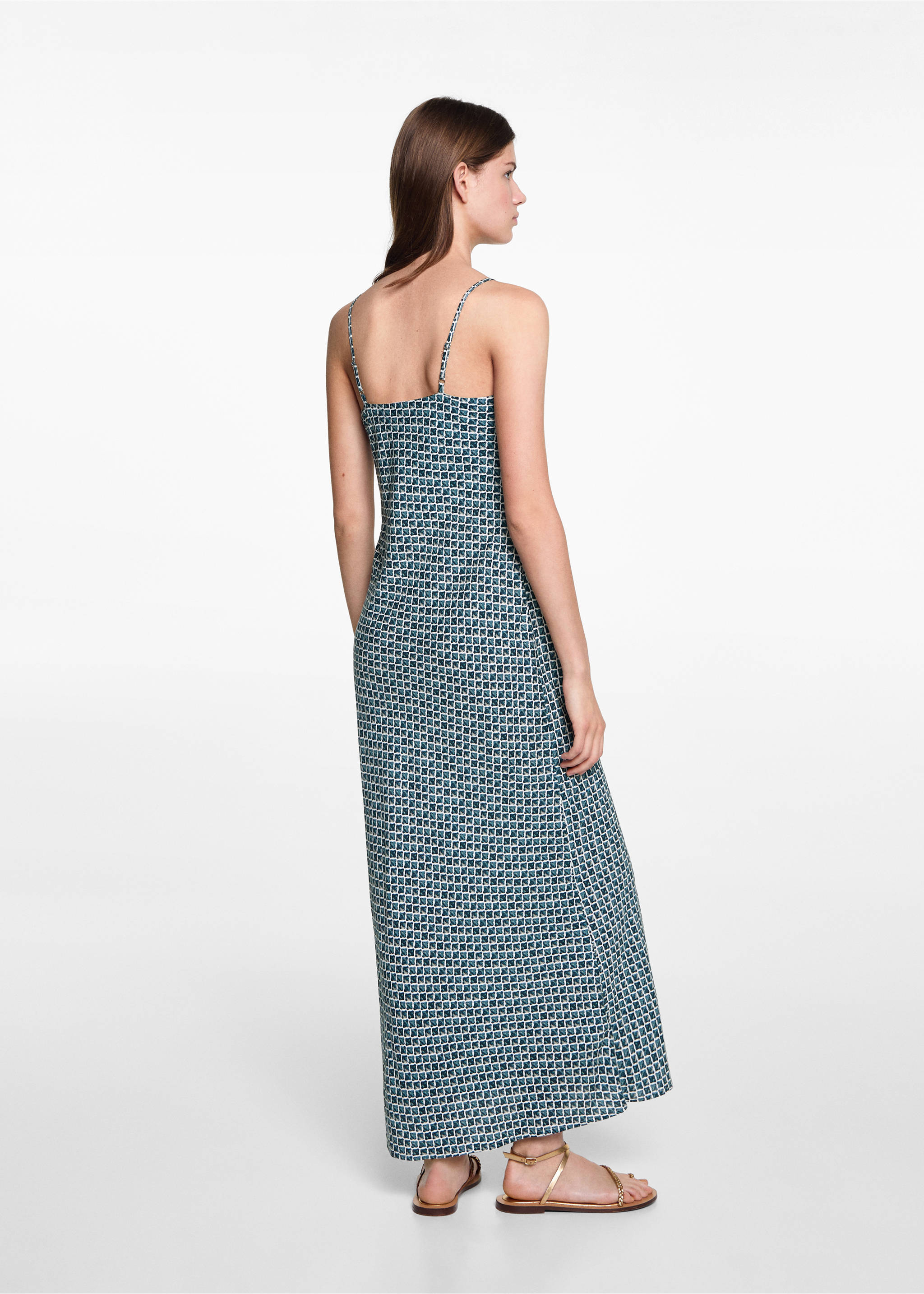 Long printed dress - Reverse of the article, Petrol Blue. Ref: 77092933-00.