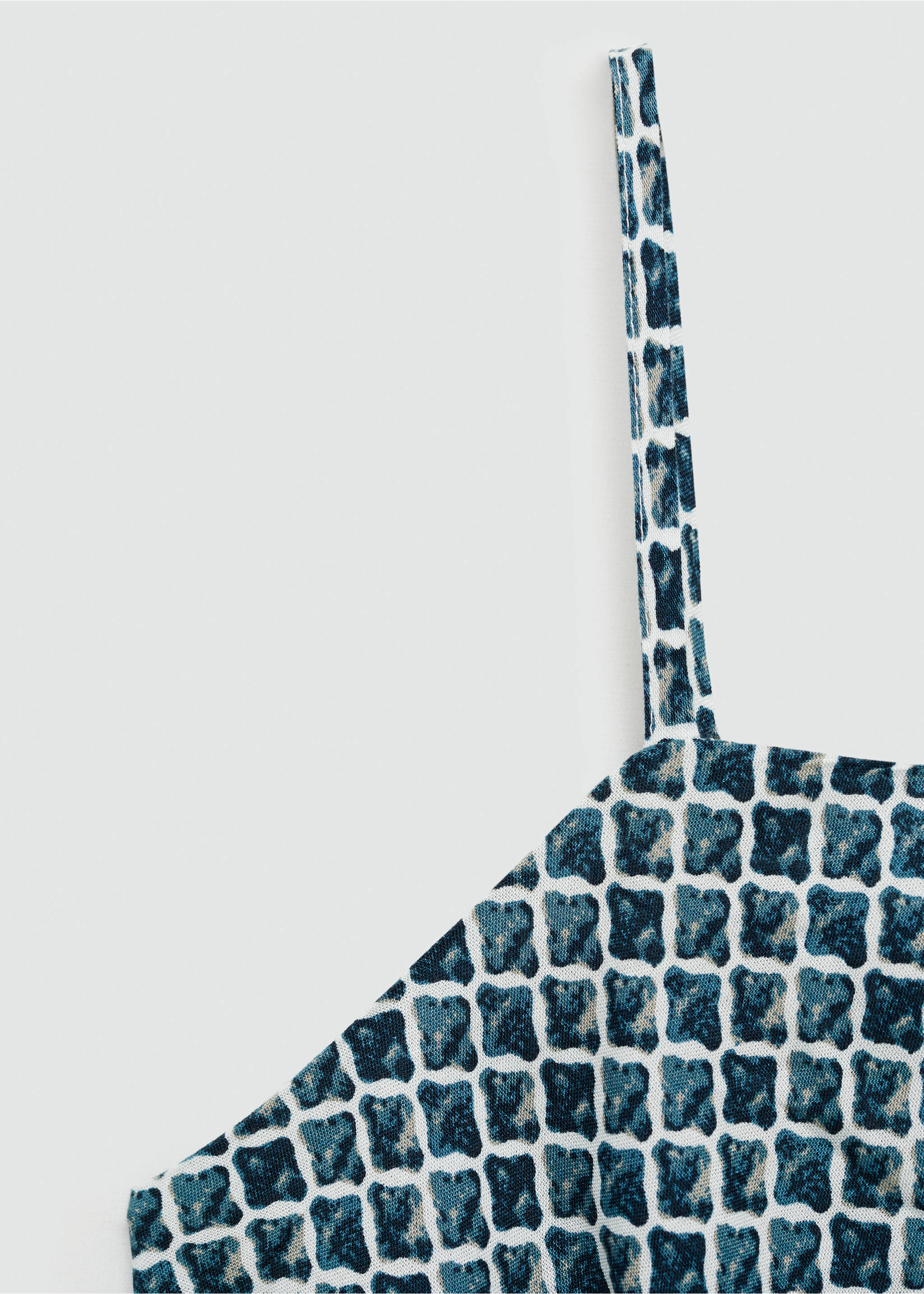 Long printed dress - Details of the article 8, Petrol Blue. Ref: 77092933-00.