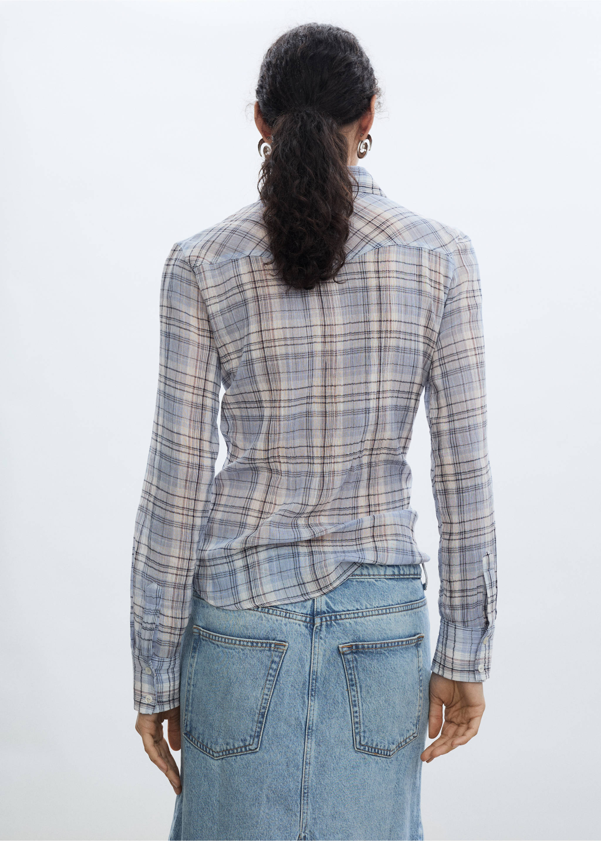 Check cotton shirt - Reverse of the article, Blue. Ref: 77093262-00.