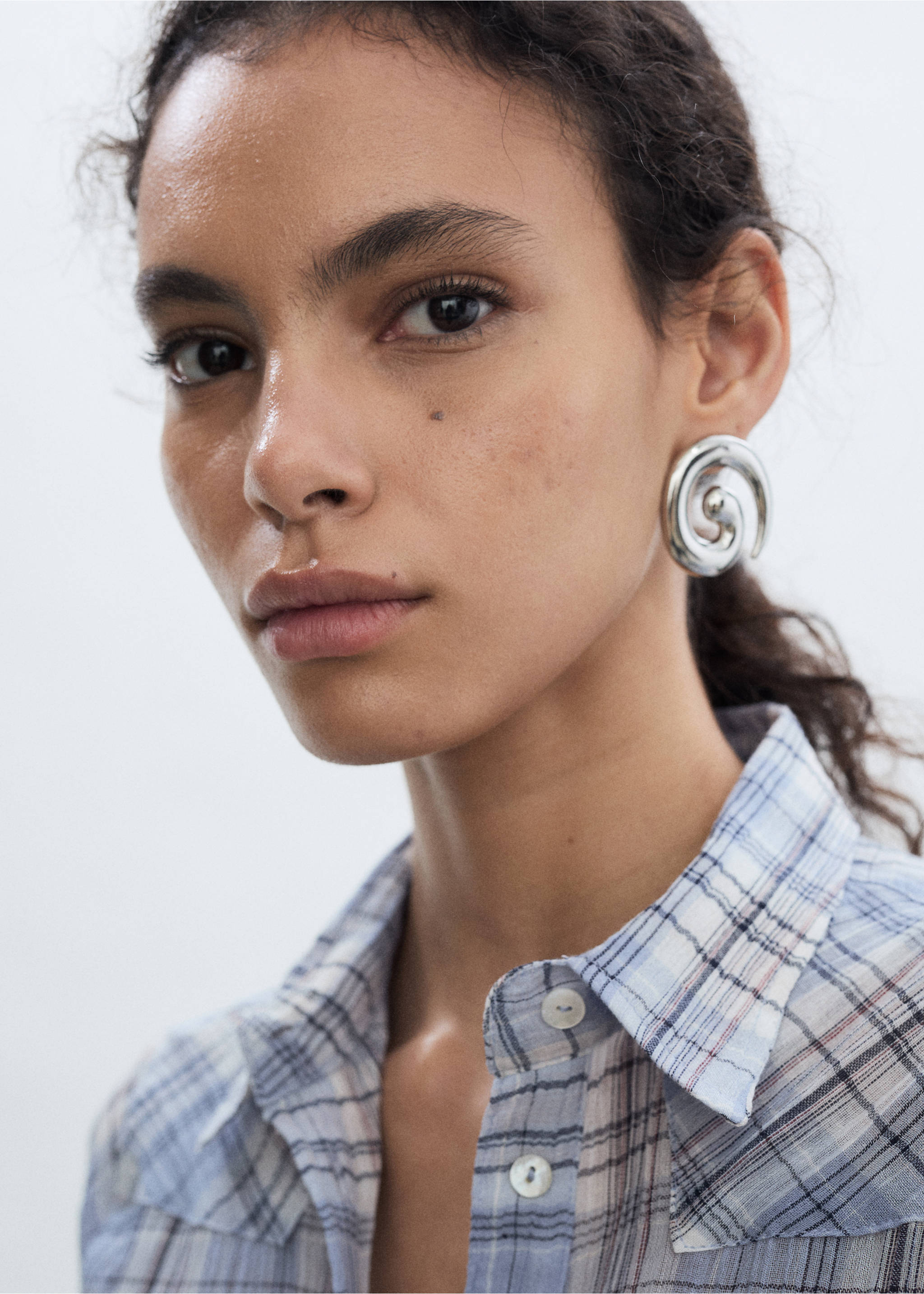Check cotton shirt - Details of the article 1, Blue. Ref: 77093262-00.
