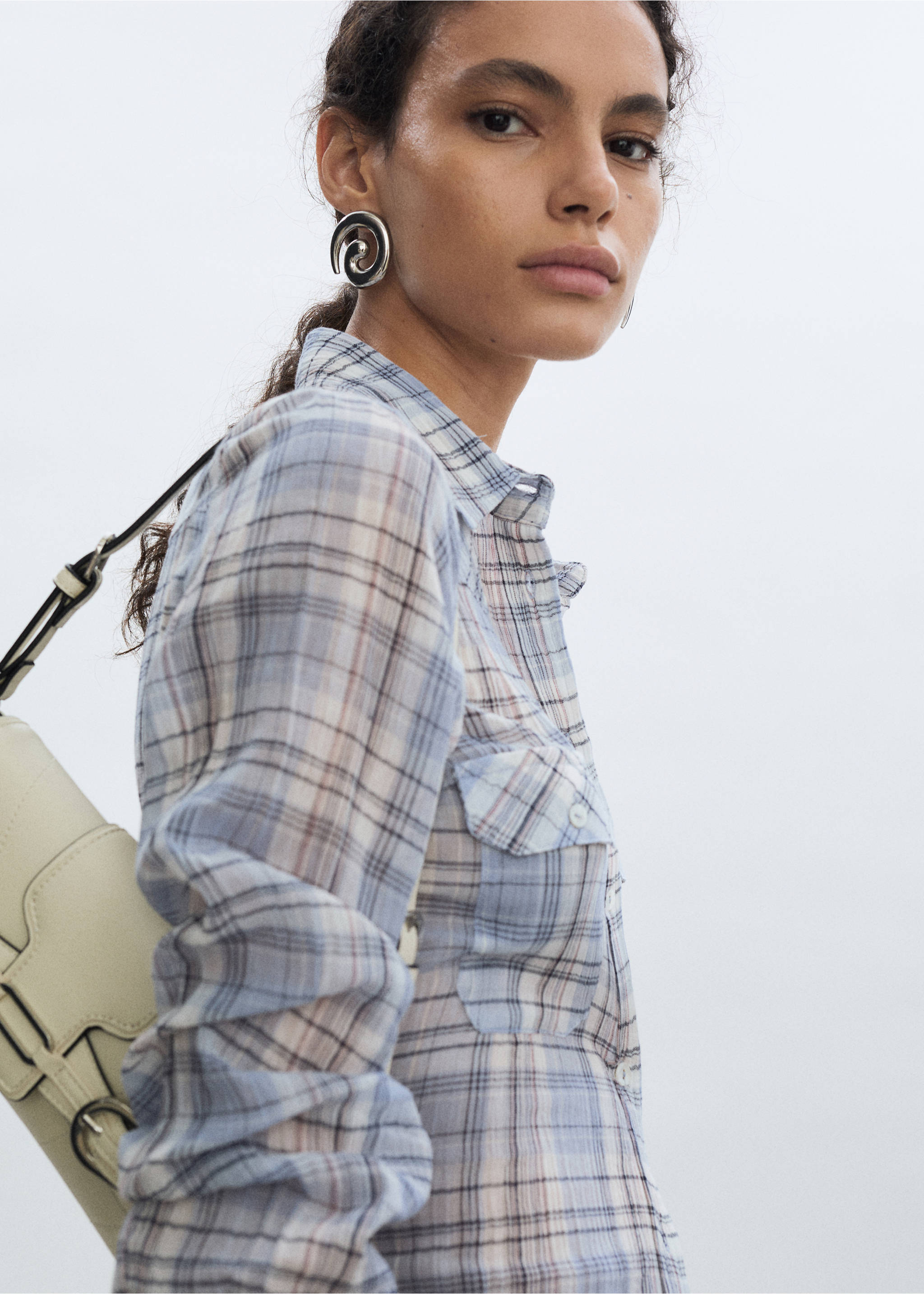 Check cotton shirt - Details of the article 2, Blue. Ref: 77093262-00.