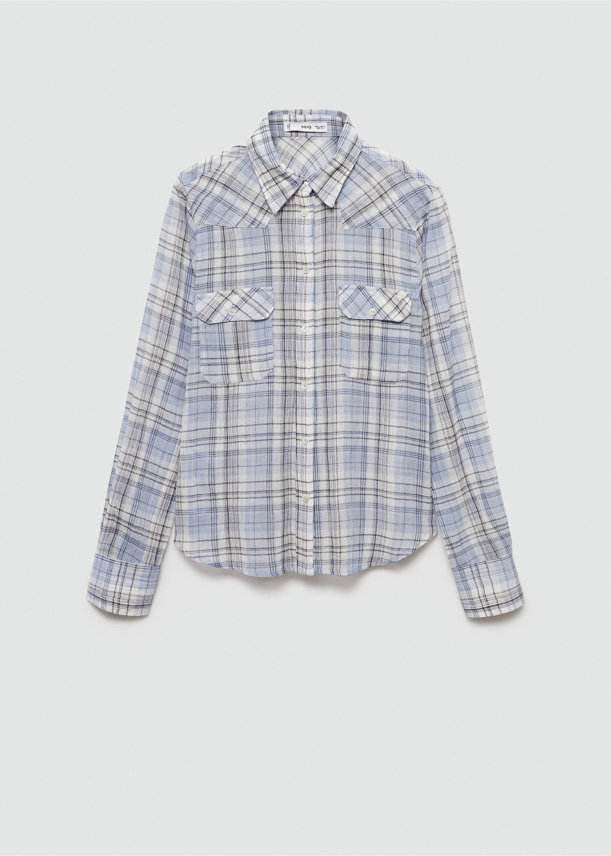 Check cotton shirt - Article without model, Blue. Ref: 77093262-00.