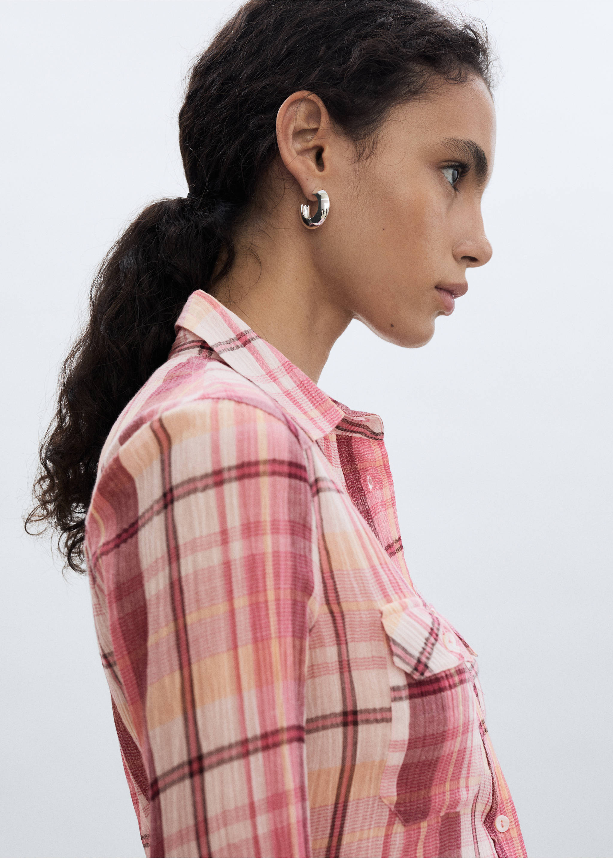 Check cotton shirt - Details of the article 1, Pink. Ref: 77093262-00.