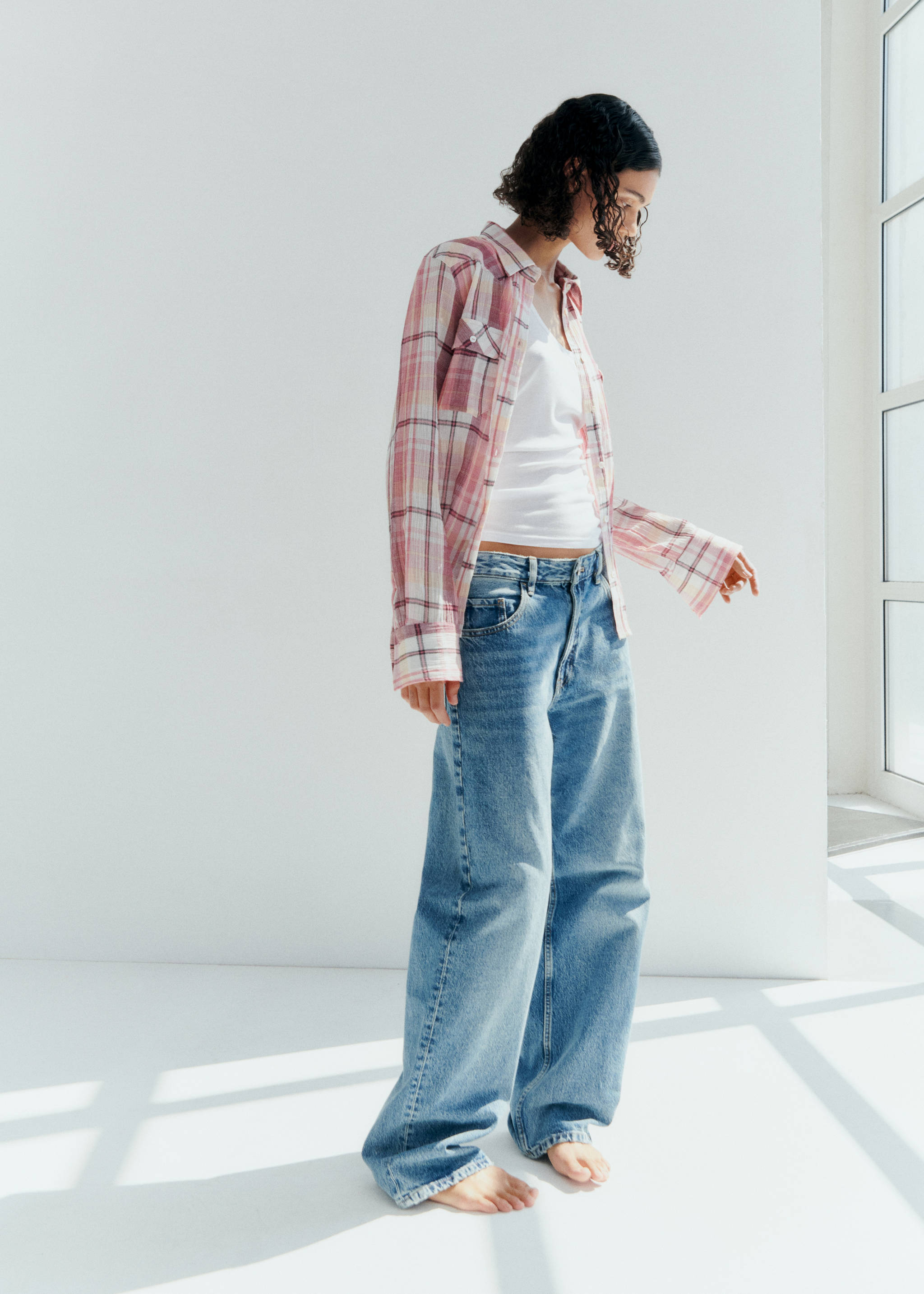 Check cotton shirt - Details of the article 6, Pink. Ref: 77093262-00.