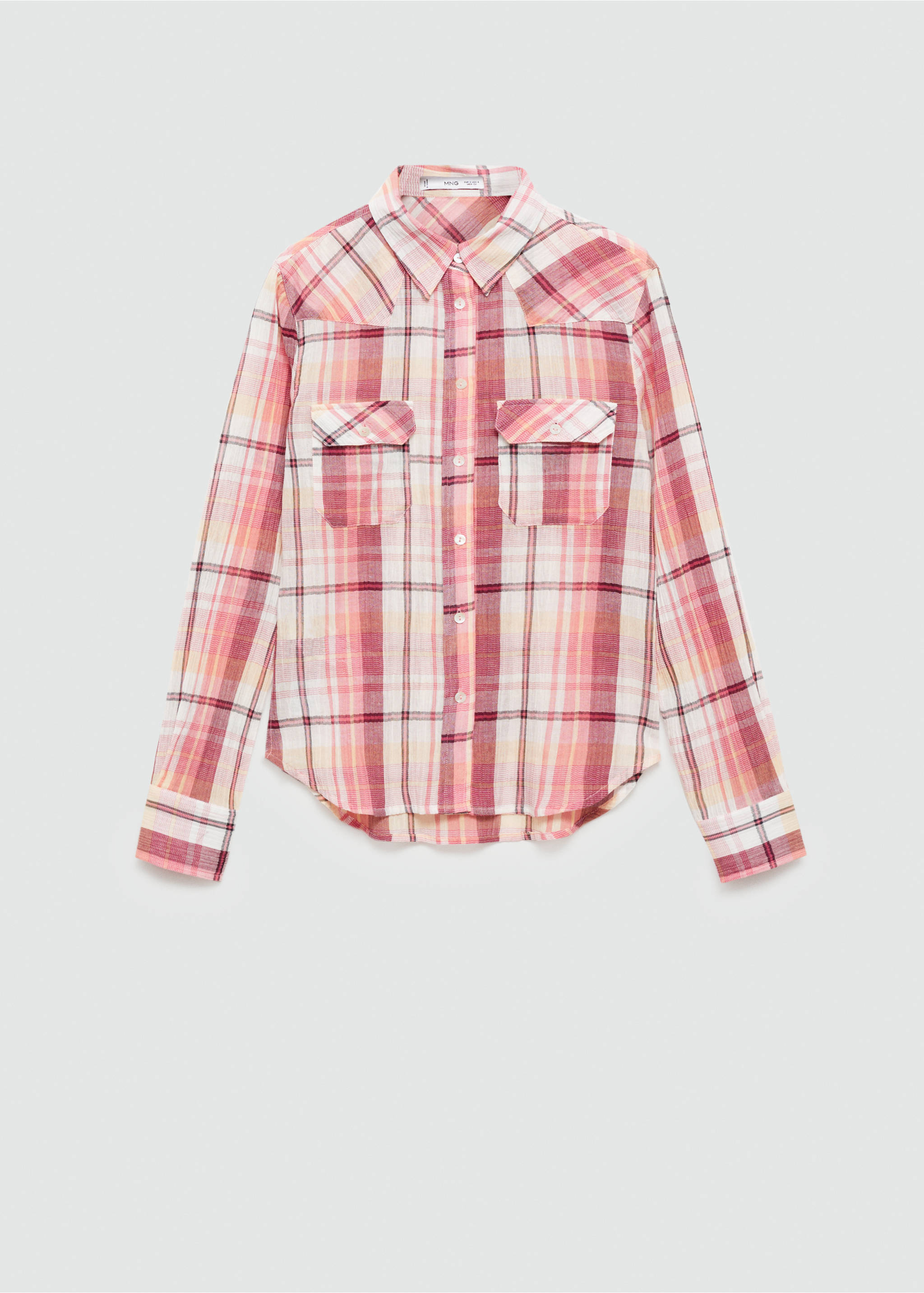 Check cotton shirt - Article without model, Pink. Ref: 77093262-00.