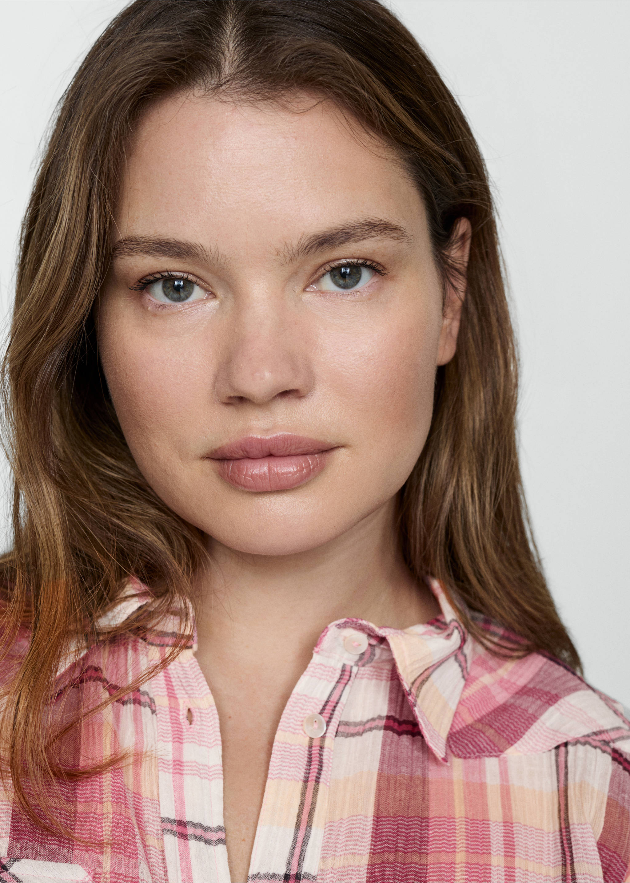 Check cotton shirt - Details of the article 4, Pink. Ref: 77093262-00.