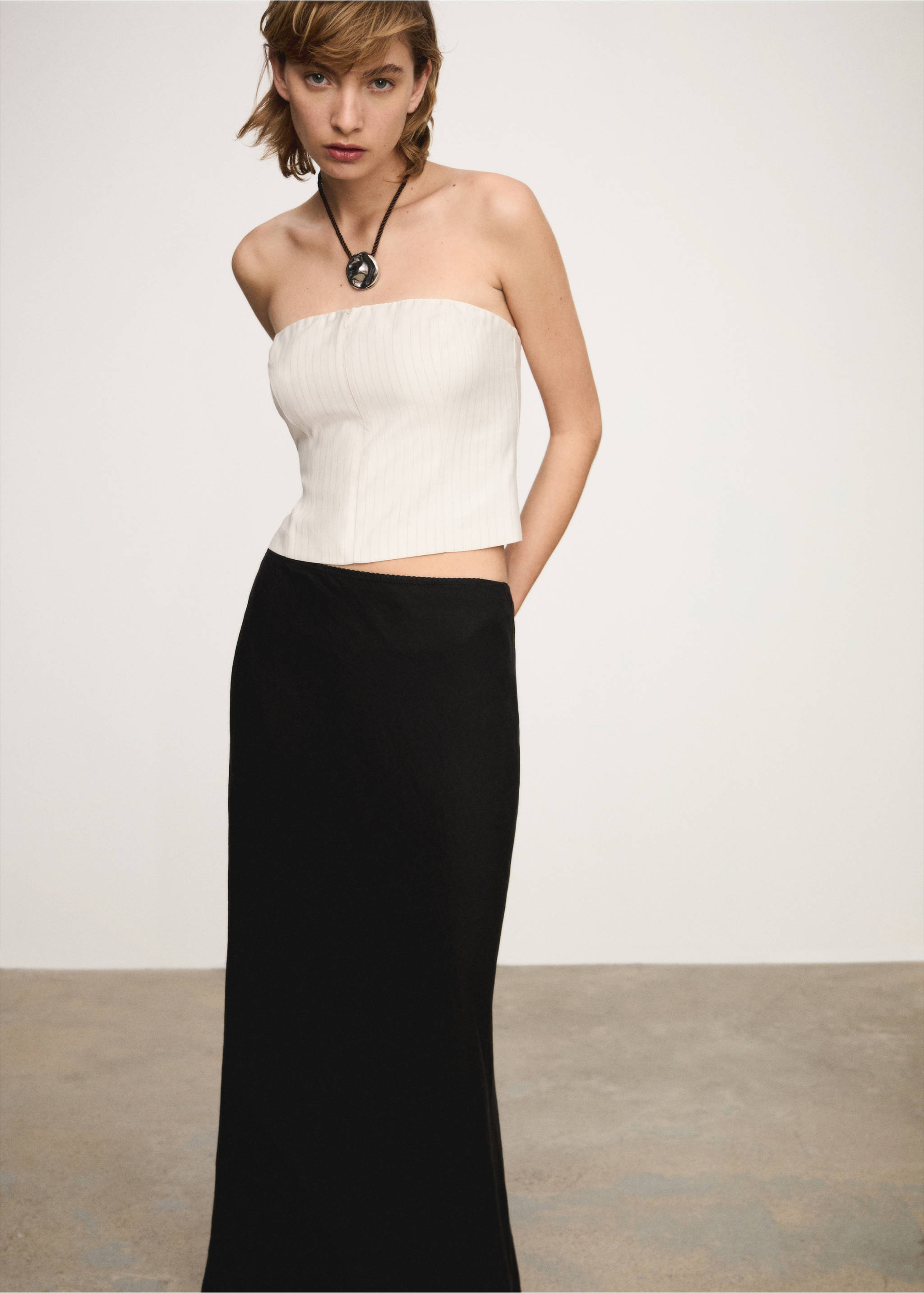 Top bandeau rayas - Plano medio, Crudo. Ref: 77093264-00.