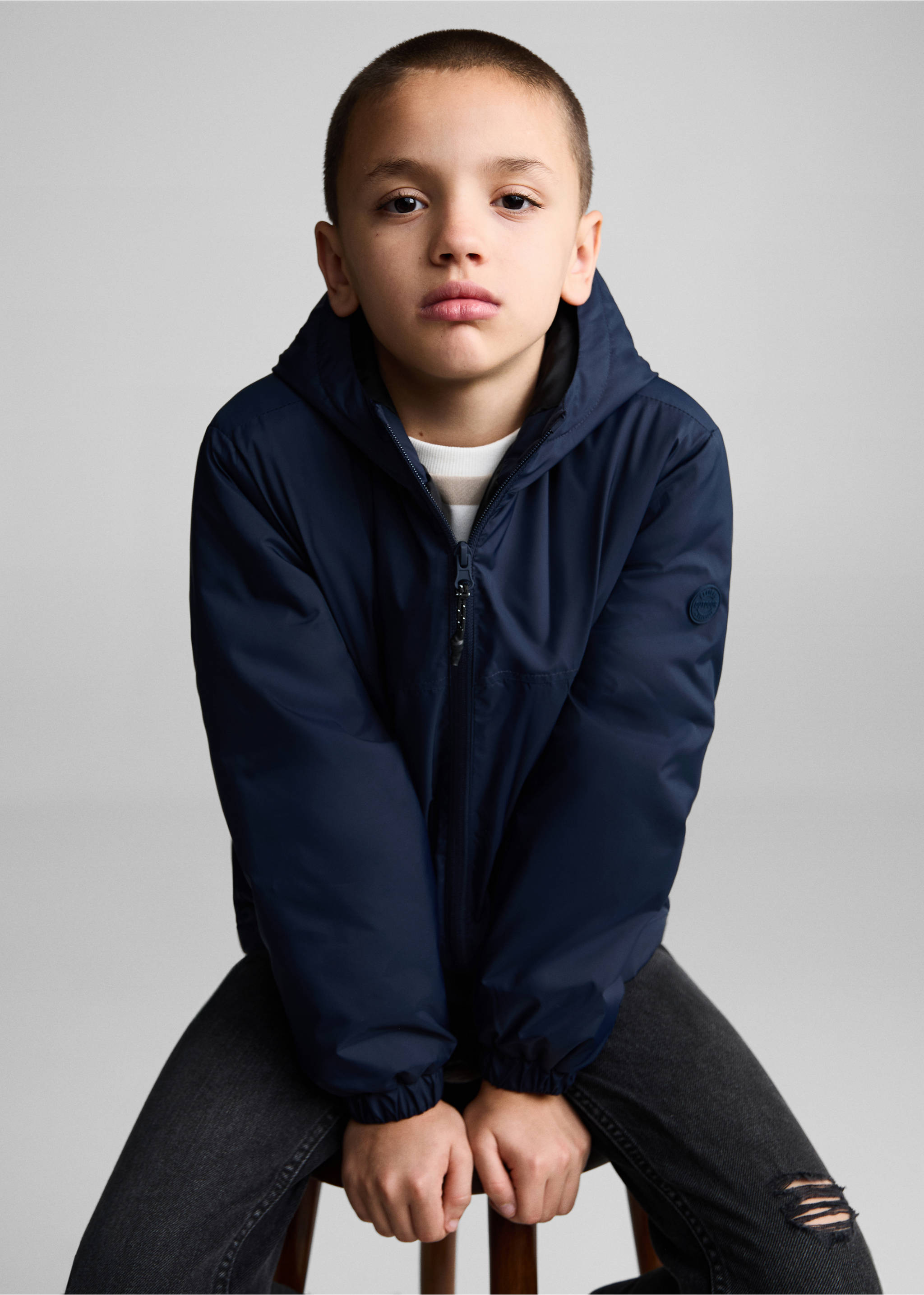 Hooded coat - Details of the article 1, Dark Navy. Ref: 77093265-00.