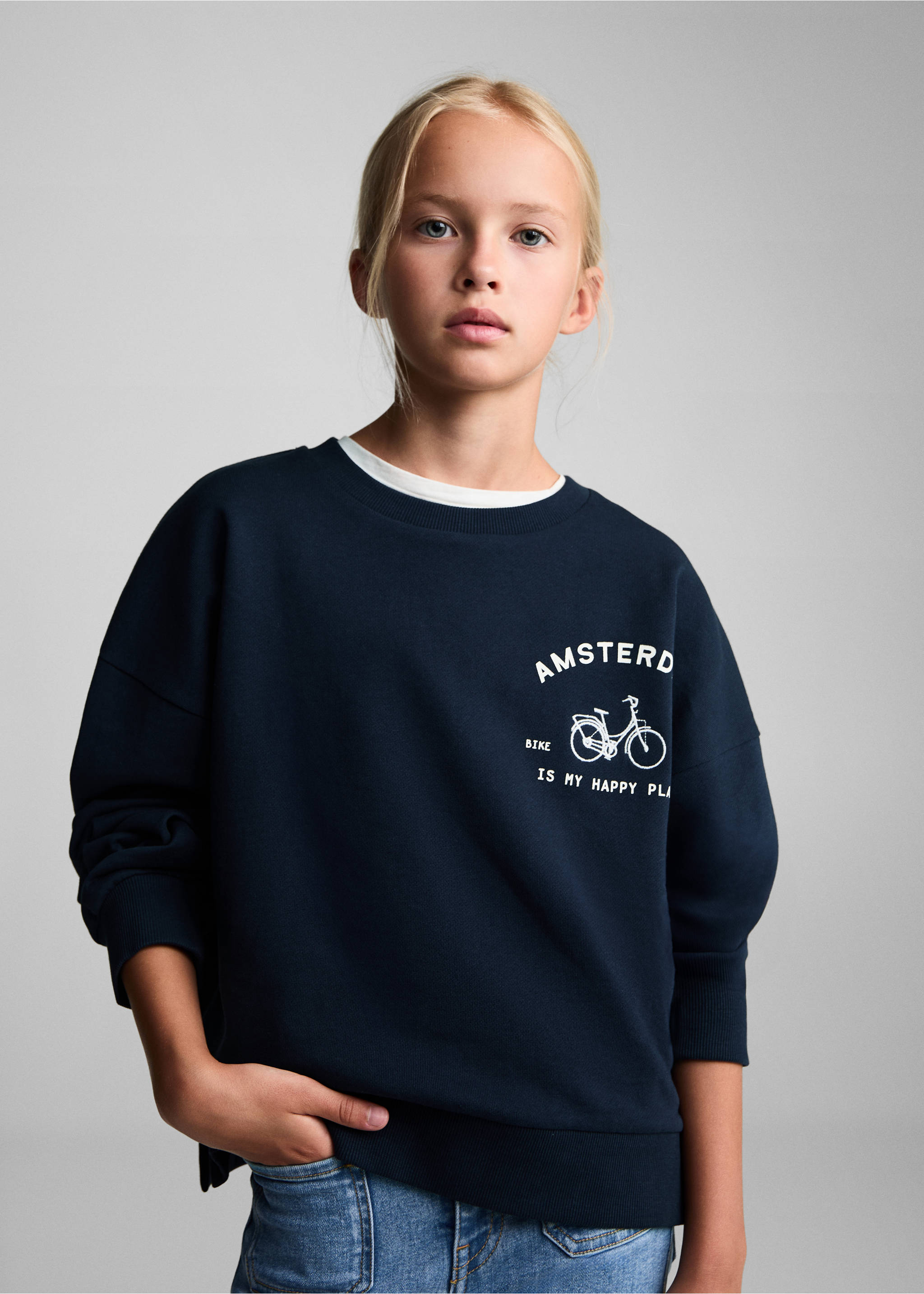 Embroidered printed hoodie - Medium plane, Dark Navy. Ref: 77093272-00.