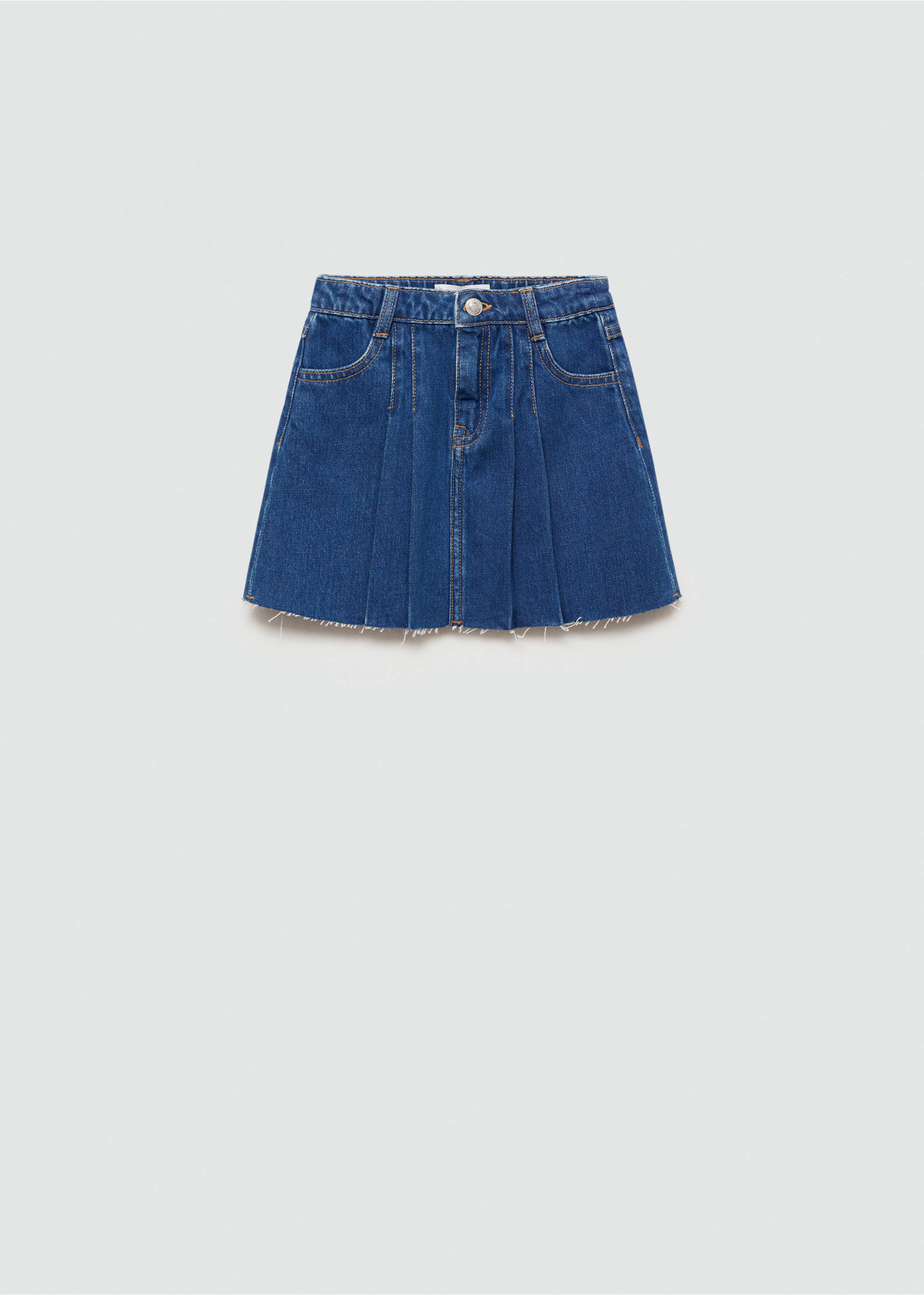 Pleated denim skirt - Article without model, Dark Blue. Ref: 77093273-00.