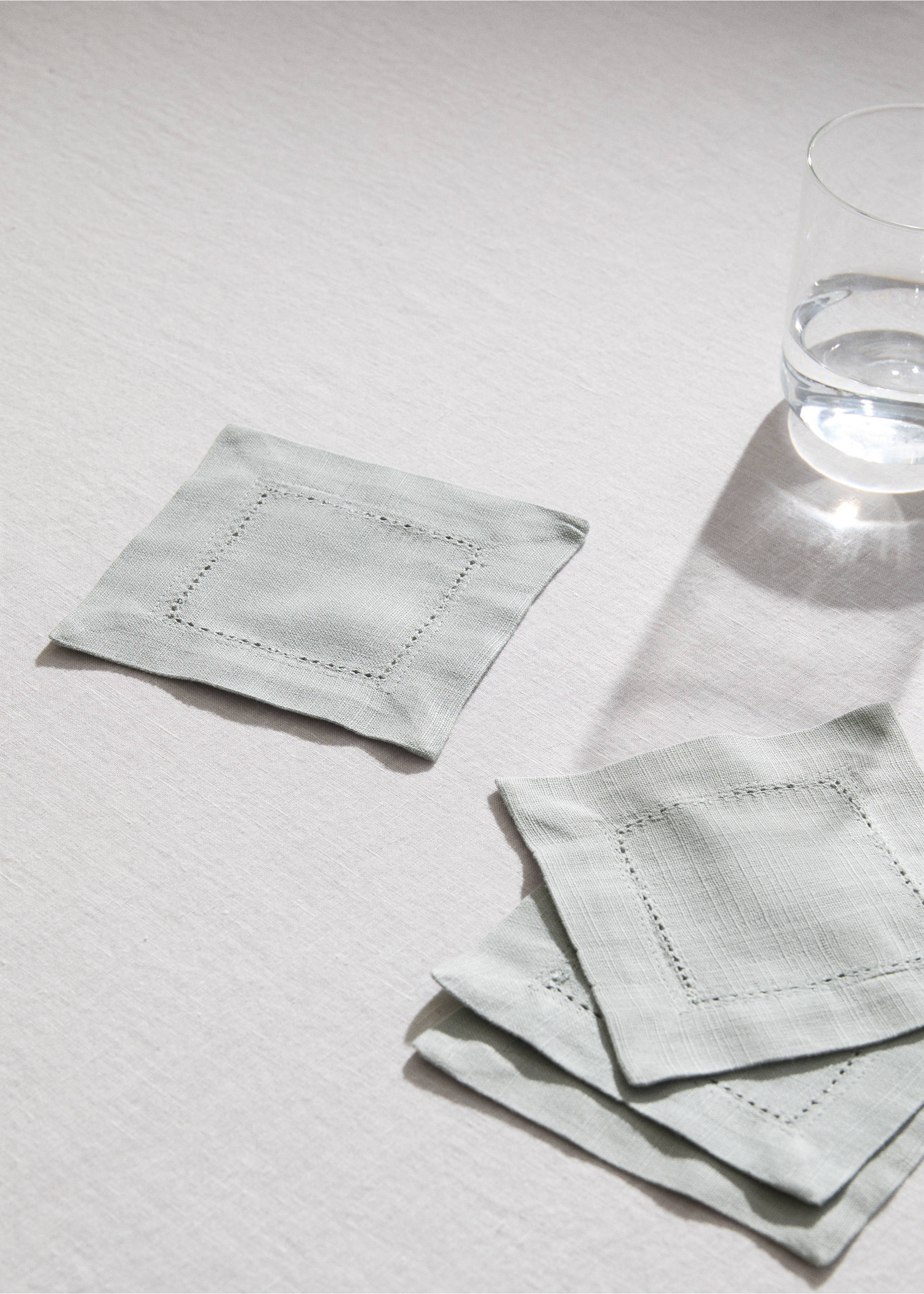Cotton coaster with hemstitch detail - General plane, Aqua Green. Ref: 77093279-00.