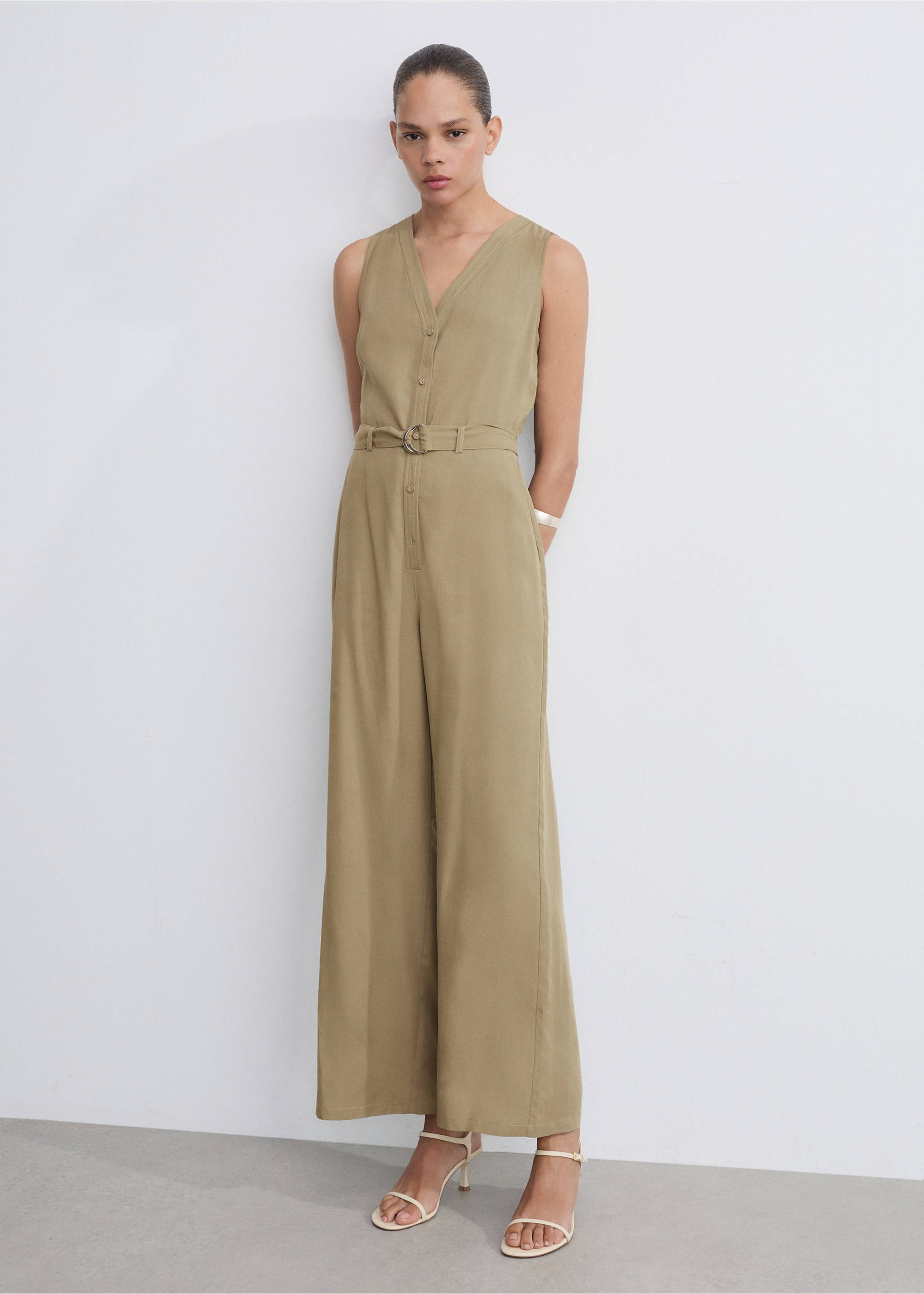 Combinaison Lyocell ceinture - Plan général, Kaki. Ref: 77093280-00.