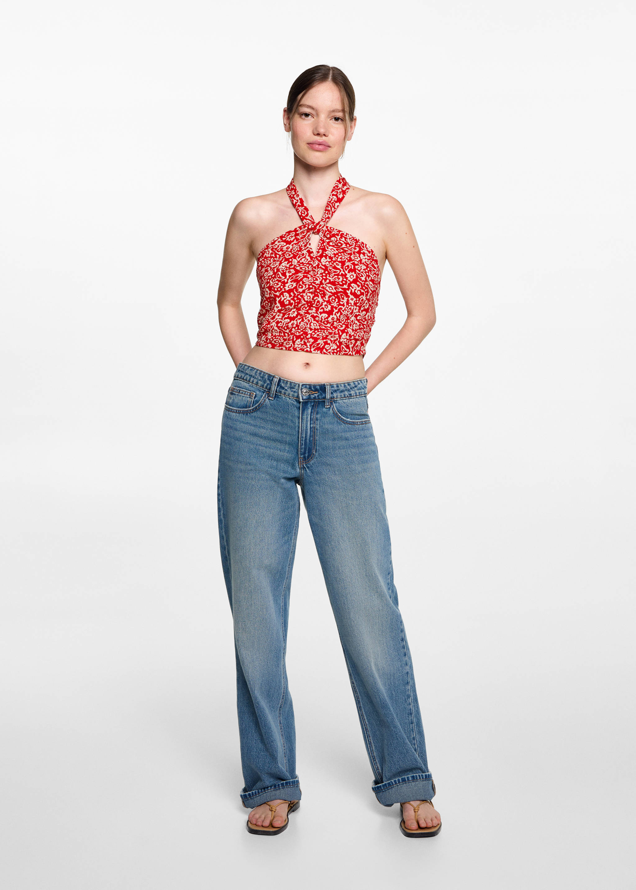 Gemustertes Top mit Knotendetail - Allgemeine Ansicht