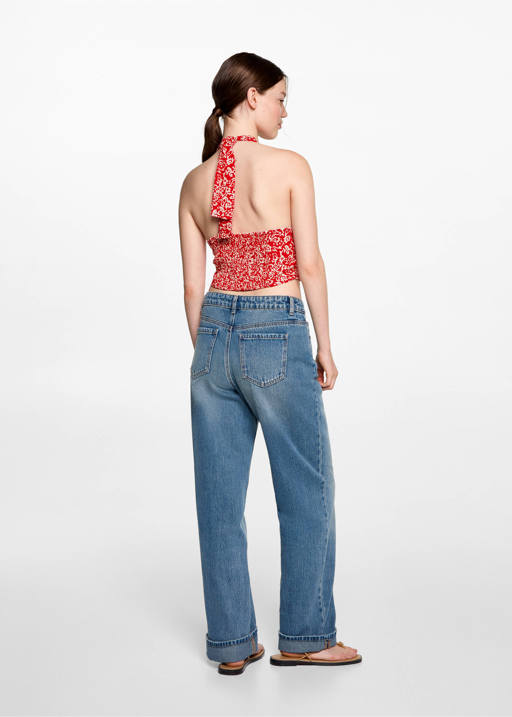 Gemustertes Top mit Knotendetail - Rückseite des Artikels, Rot. Ref: 77093293-00.