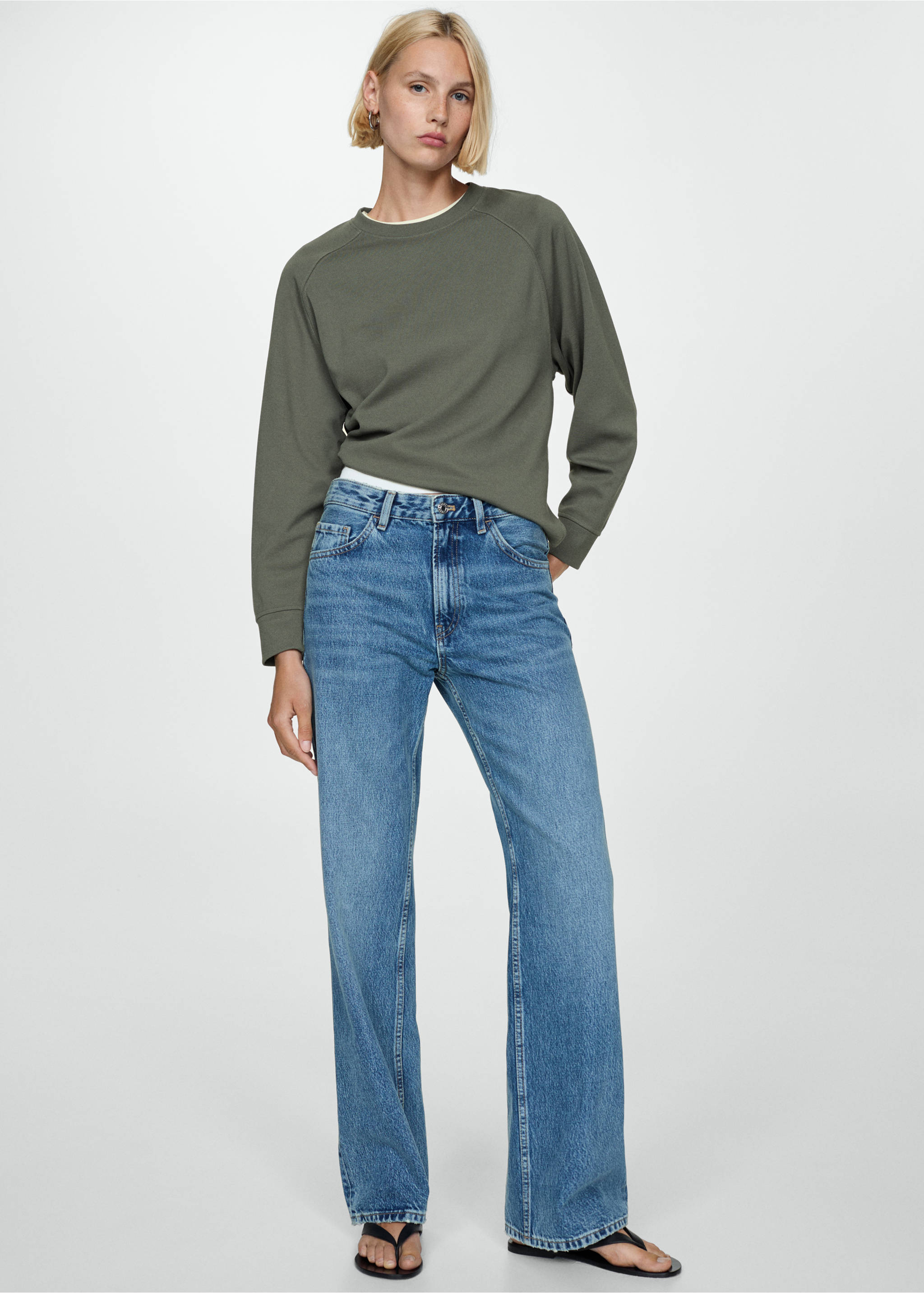 Decorative stitching sweatshirt - Details of the article 2, Khaki. Ref: 77094014-00.