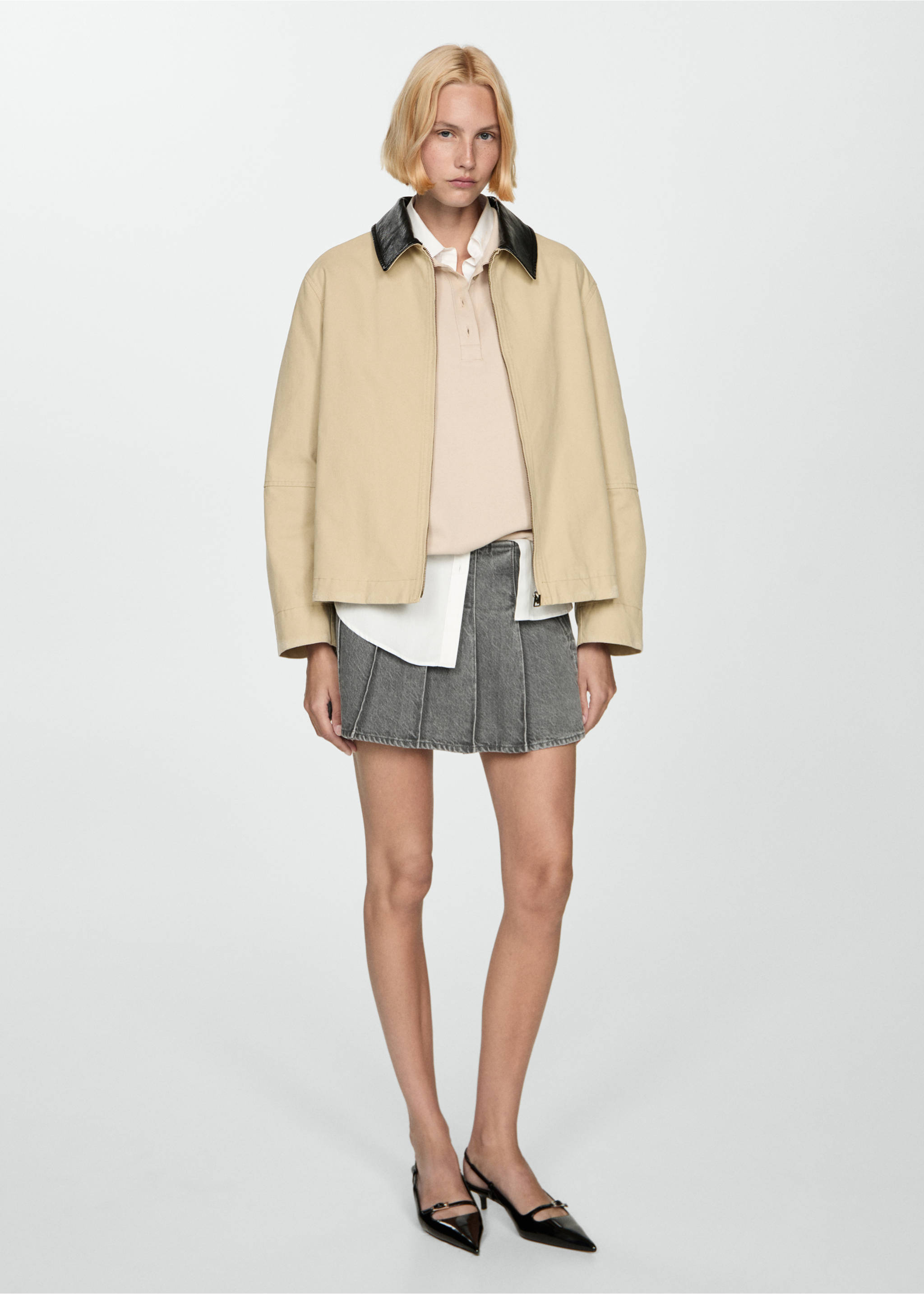 Fustă mini din denim cu clini - Plan general, Gri-denim. Ref: 77094020-00.