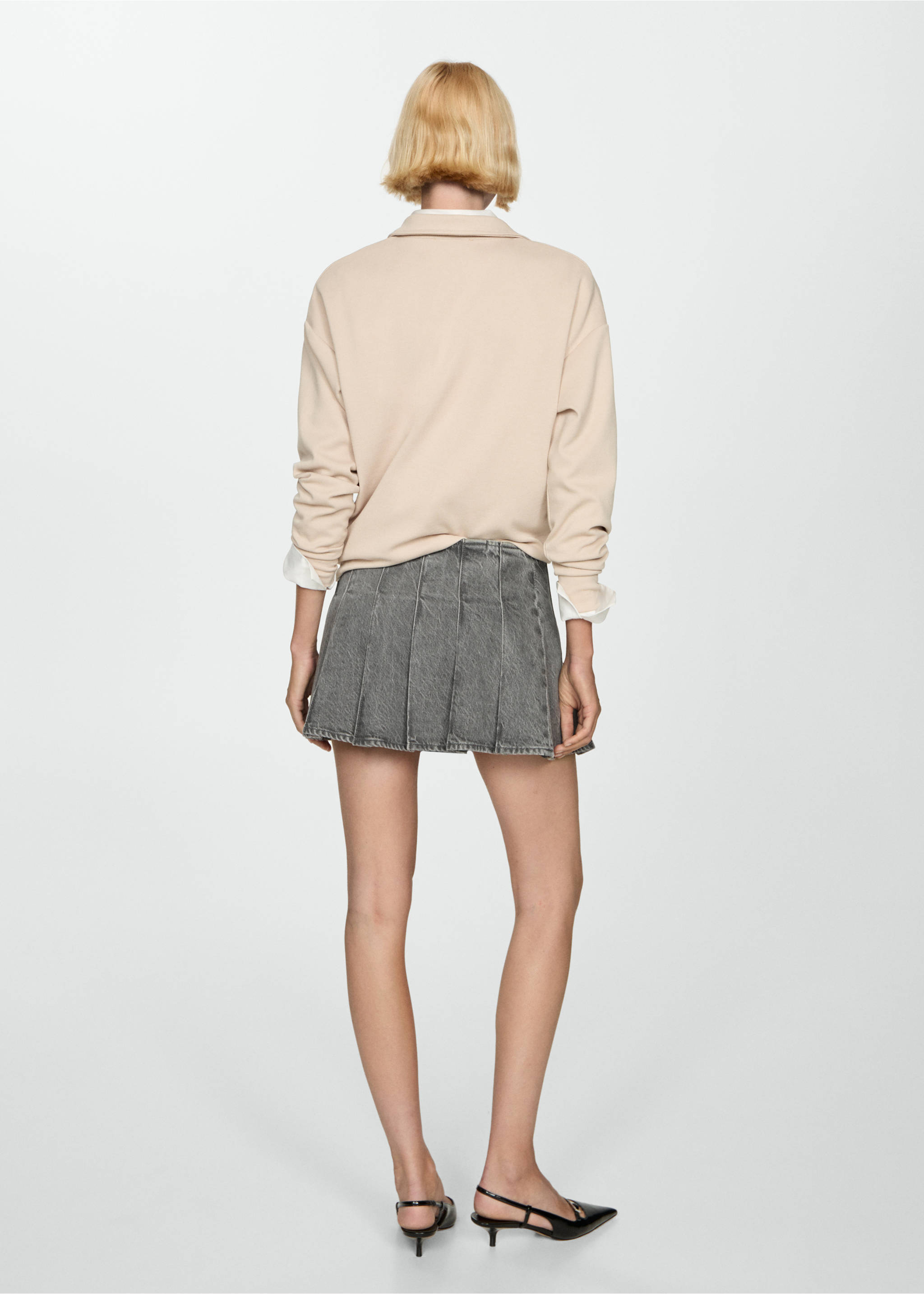 Fustă mini din denim cu clini - Spatele articolului, Gri-denim. Ref: 77094020-00.