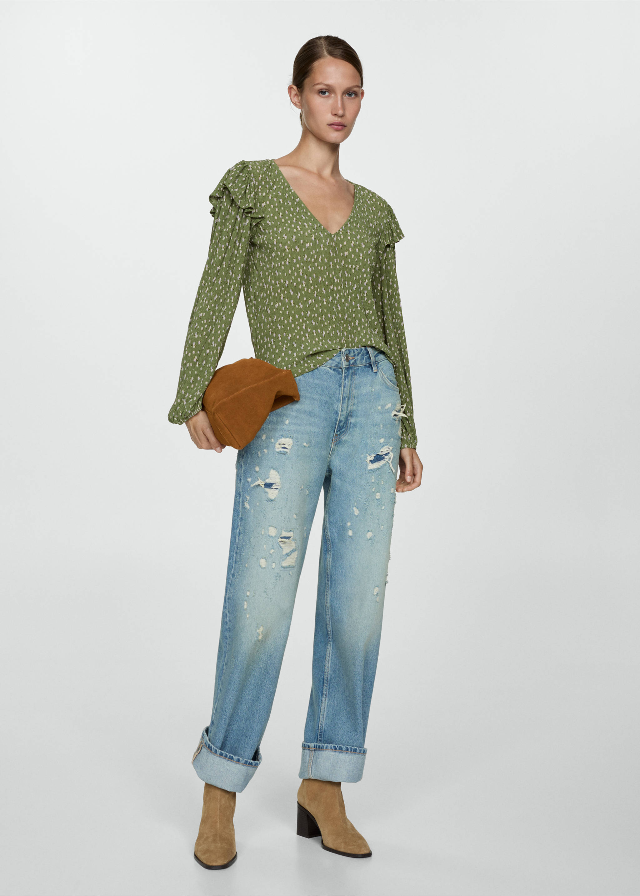 Ruffles printed blouse - General plane, Green. Ref: 77094027-00.