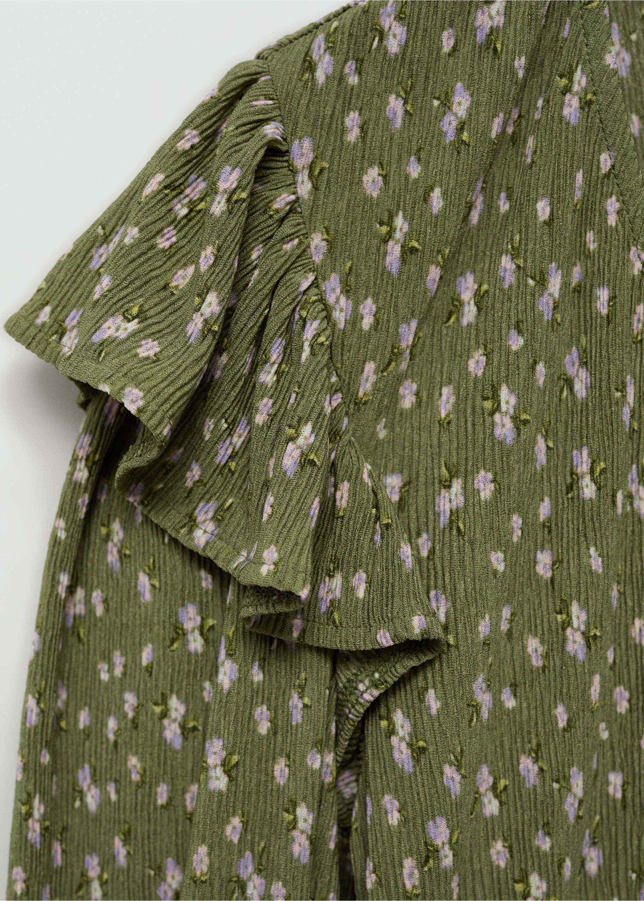 Ruffles printed blouse - Details of the article 8, Green. Ref: 77094027-00.