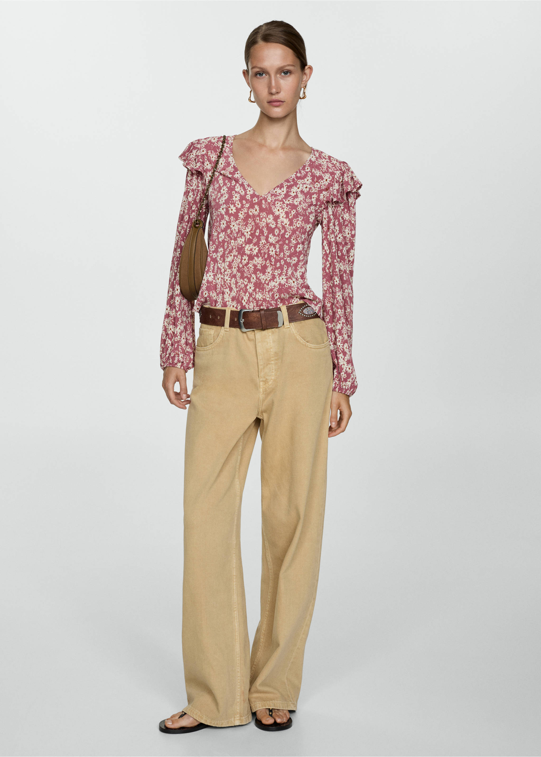 Ruffles printed blouse - General plane, Pink. Ref: 77094027-00.