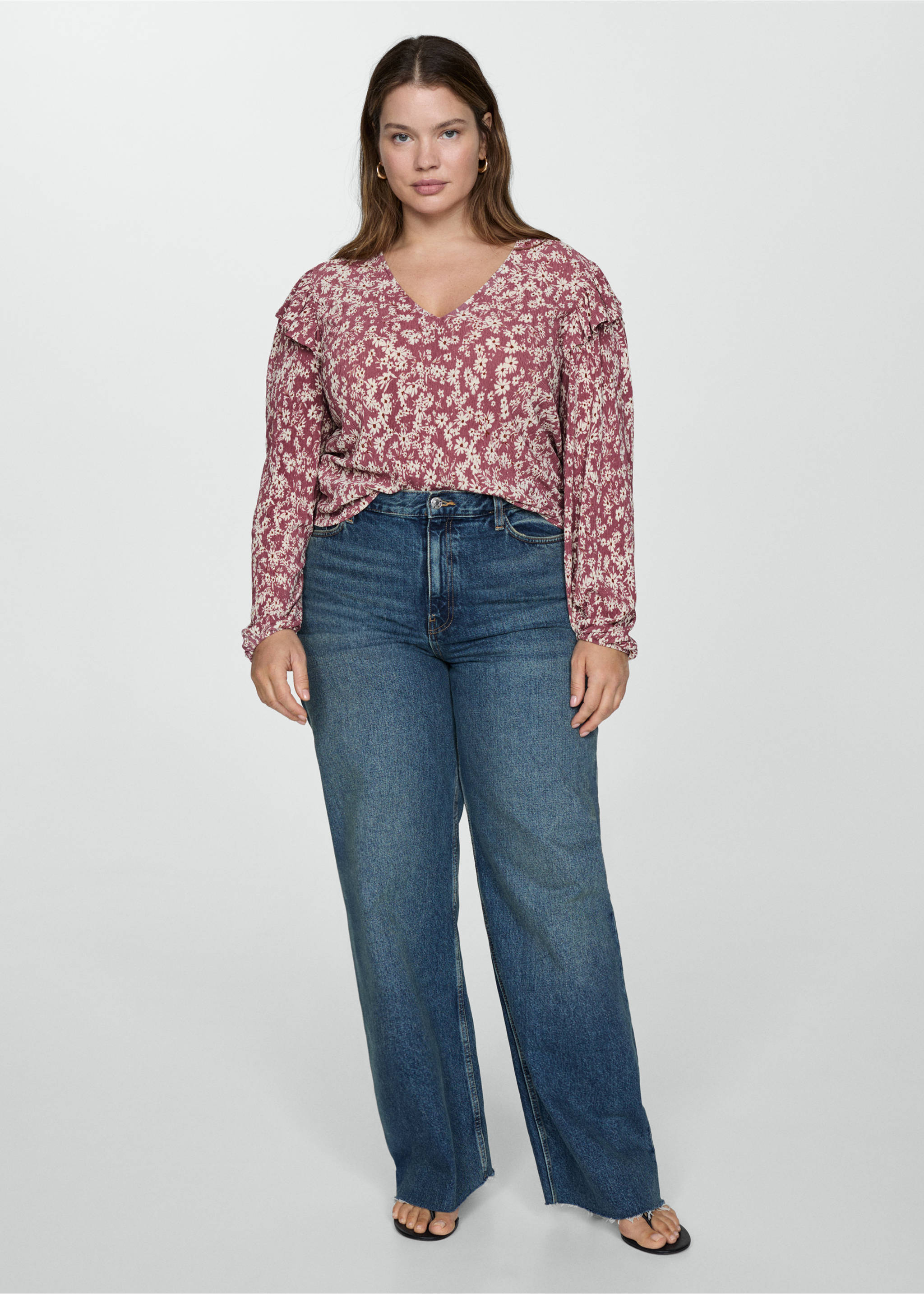 Ruffles printed blouse - Details of the article 3, Pink. Ref: 77094027-00.