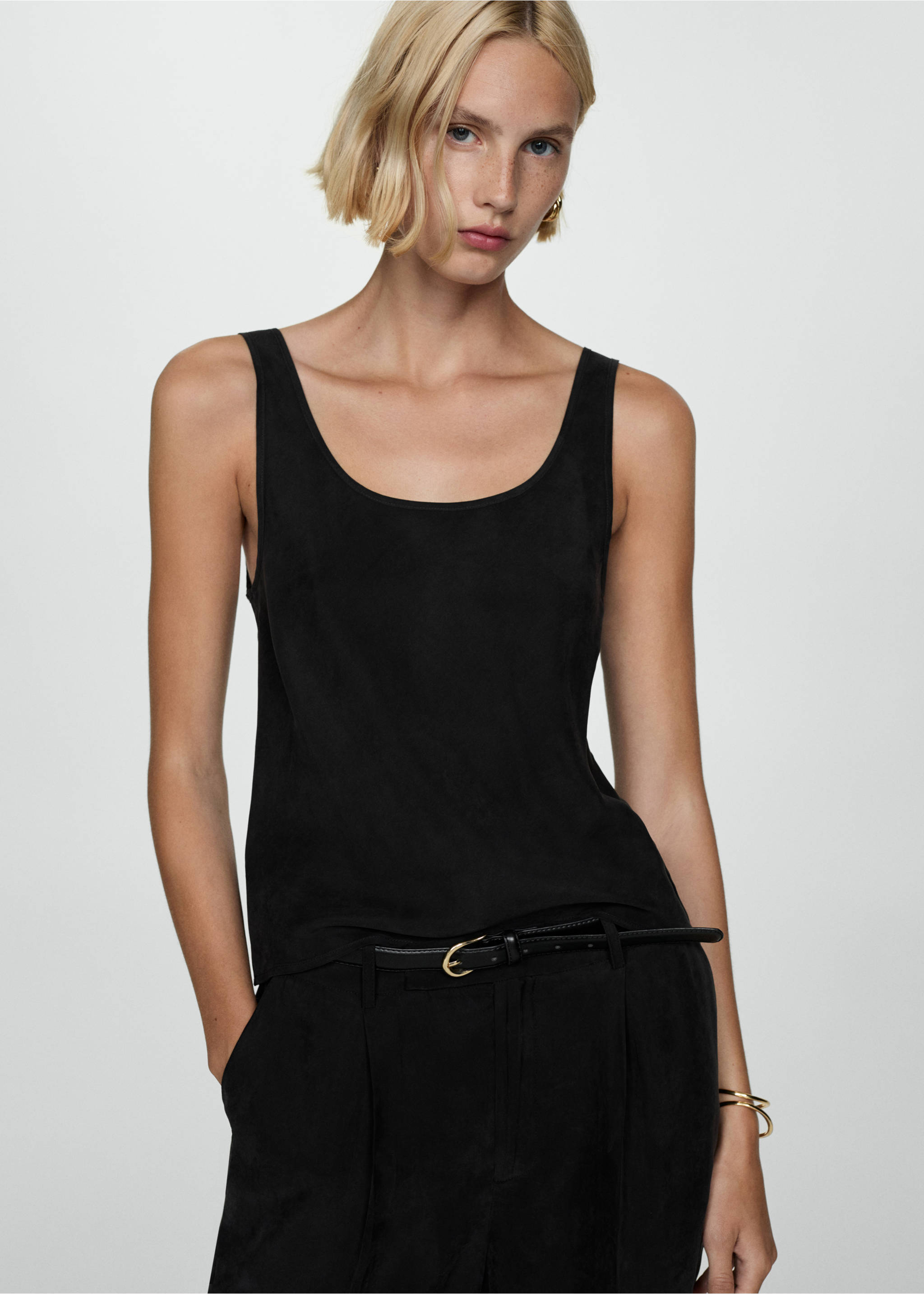 Strapless cupro top - Medium plane, Black. Ref: 77094028-00.