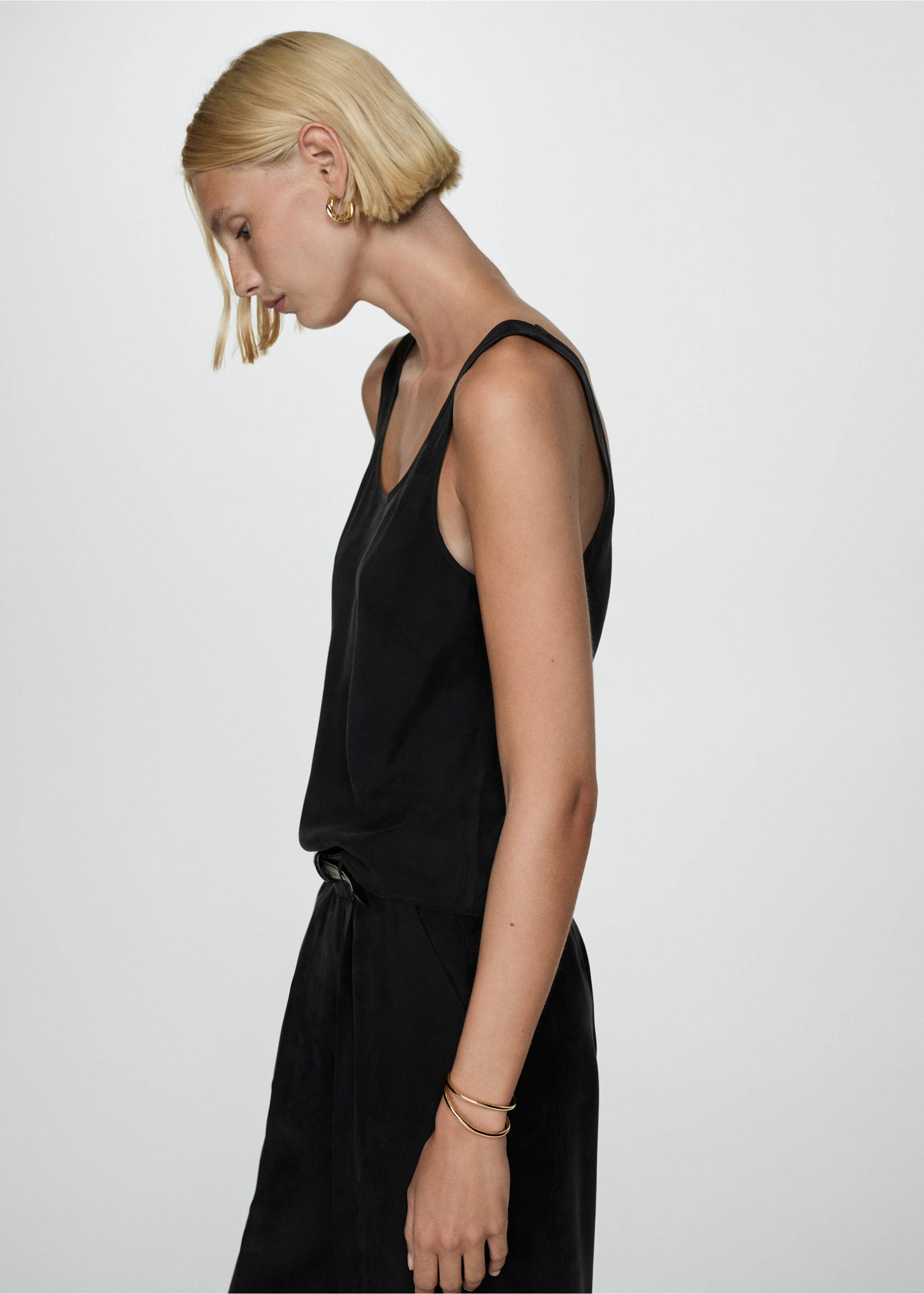 Strapless cupro top - Details of the article 2, Black. Ref: 77094028-00.