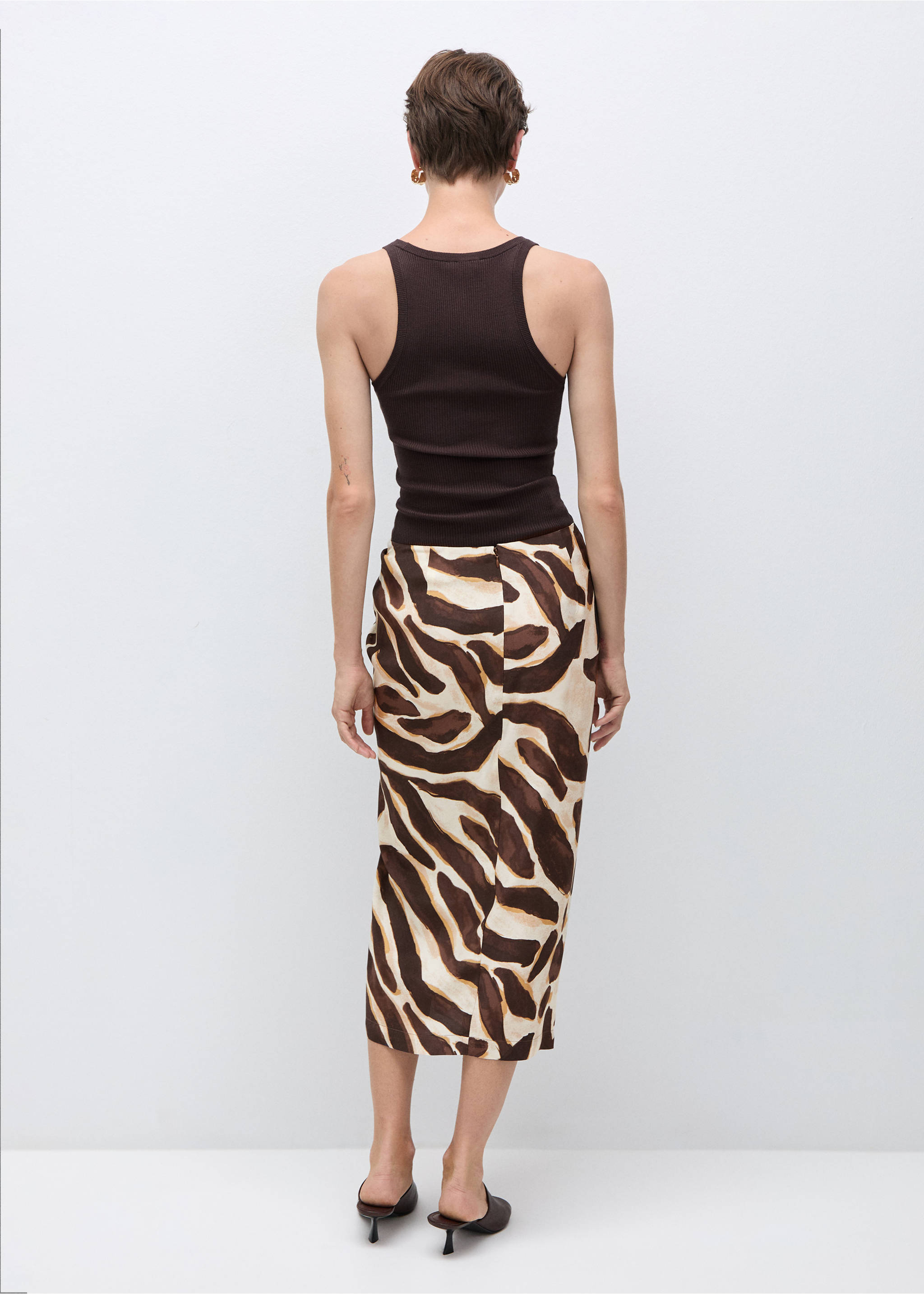 Jupe drapée en imprimé animal - Verso de l’article, Marron. Ref: 77094038-00.